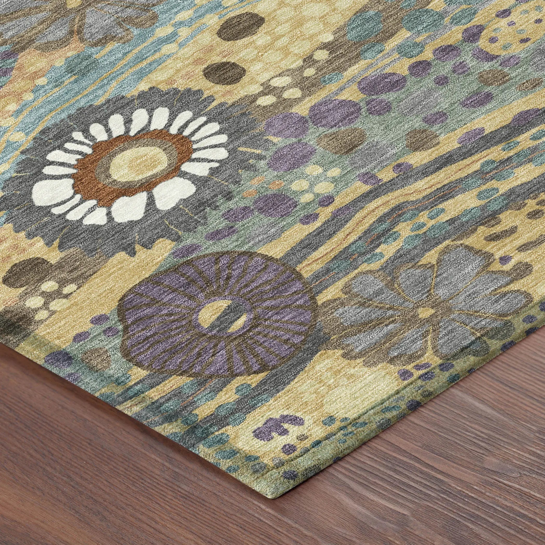 8' Gold And Wheat Round Floral Washable Indoor Outdoor Area Rug Homeroots Outdoor
