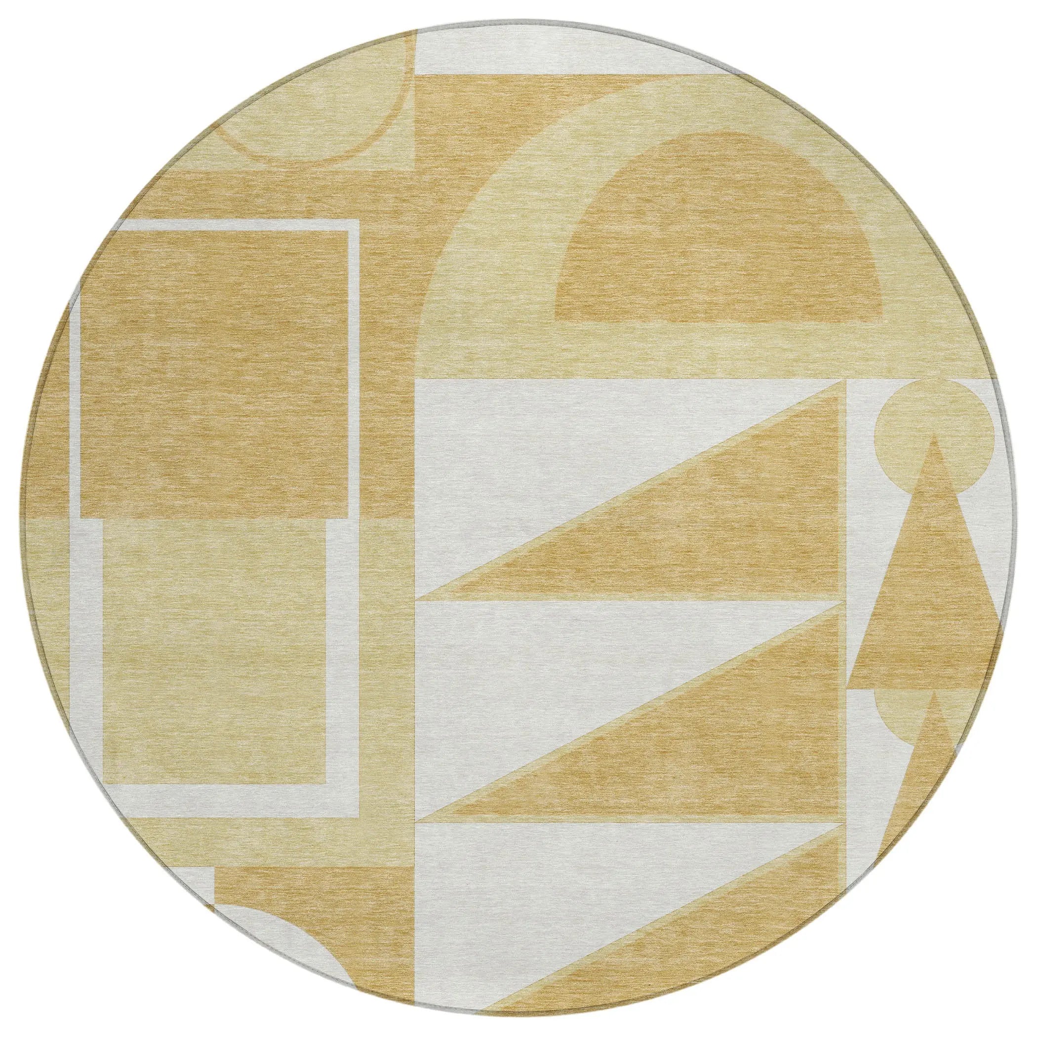 8' Gold And Wheat Round Geometric Washable Indoor Outdoor Area Rug Homeroots Outdoor