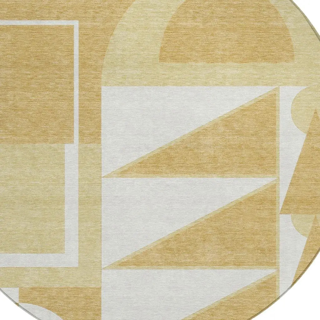 8' Gold And Wheat Round Geometric Washable Indoor Outdoor Area Rug Homeroots Outdoor
