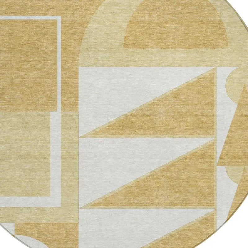 8' Gold And Wheat Round Geometric Washable Indoor Outdoor Area Rug Homeroots Outdoor