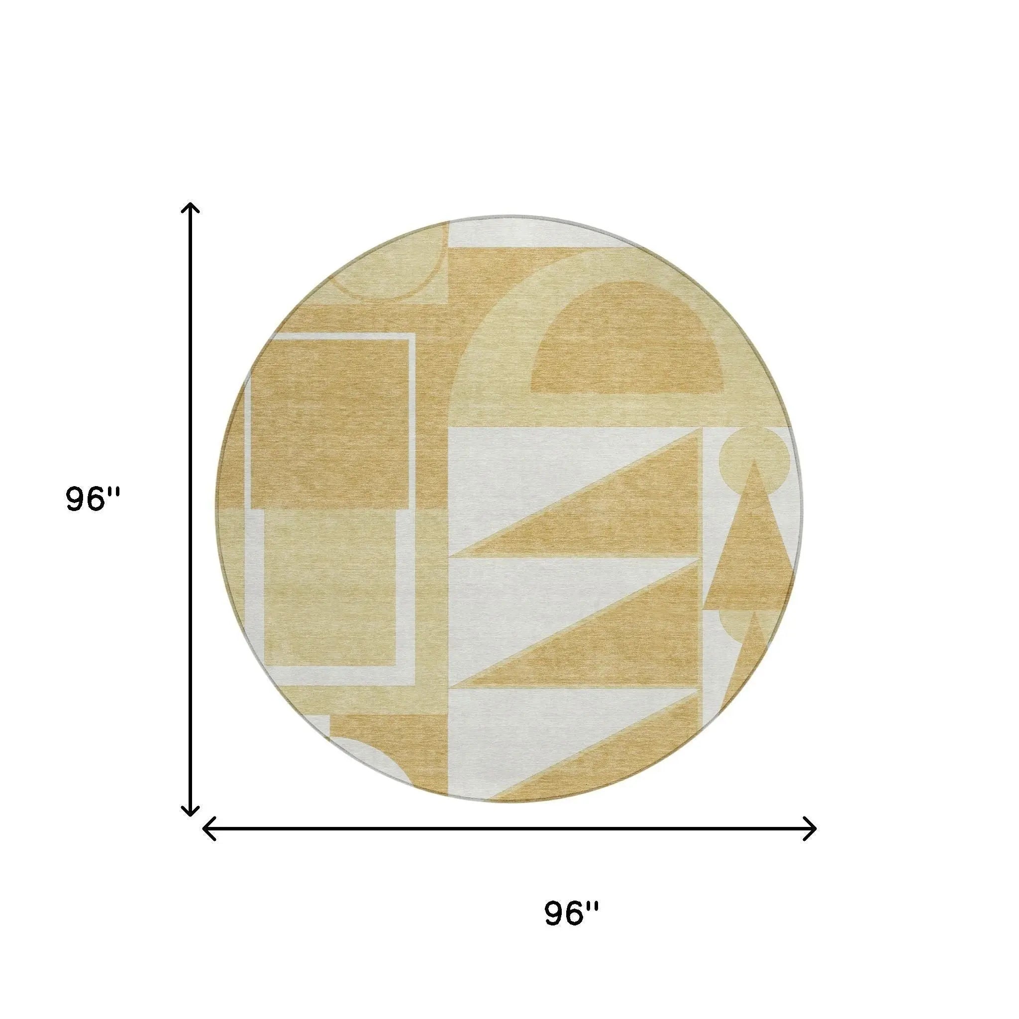 8' Gold And Wheat Round Geometric Washable Indoor Outdoor Area Rug Homeroots Outdoor