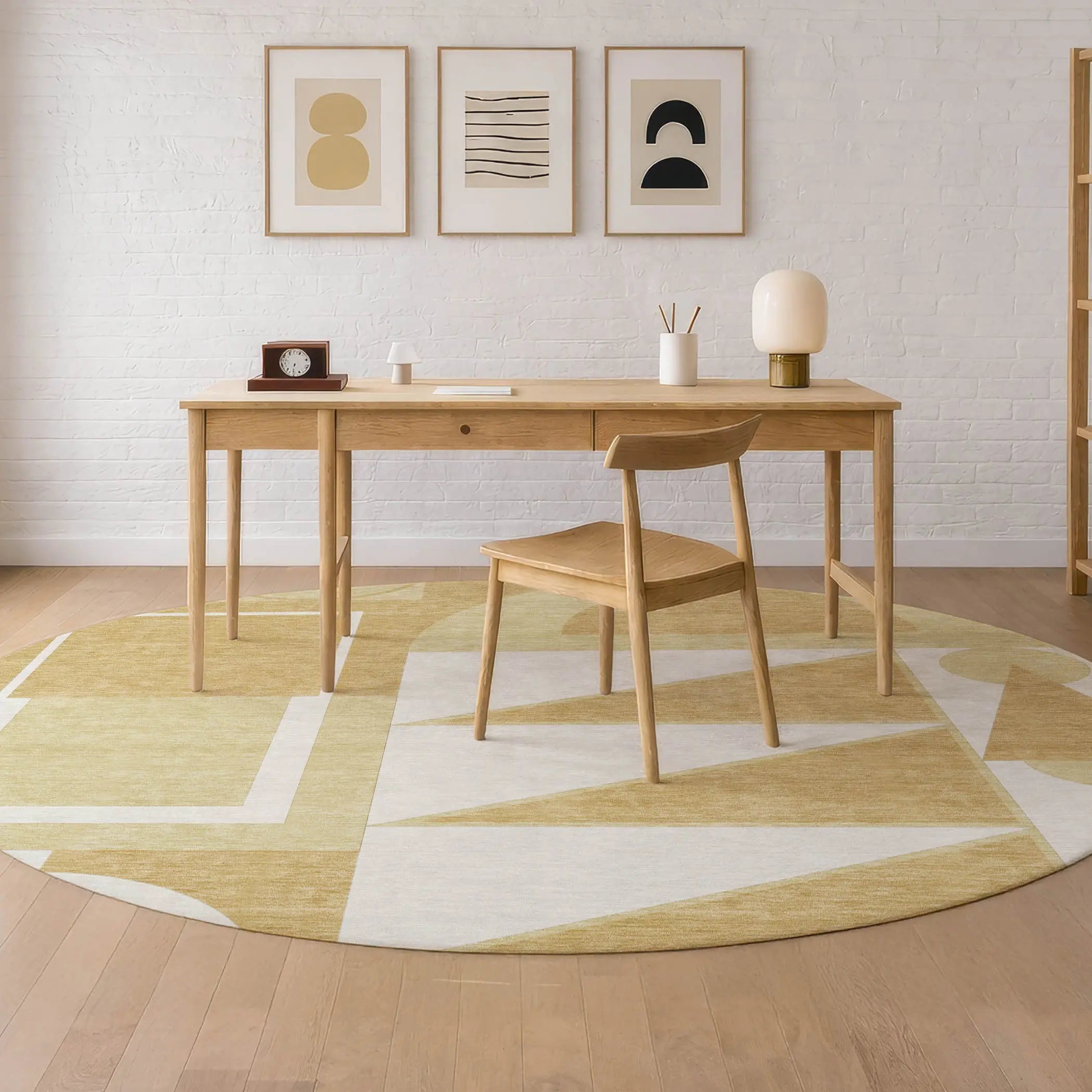 8' Gold And Wheat Round Geometric Washable Indoor Outdoor Area Rug Homeroots Outdoor