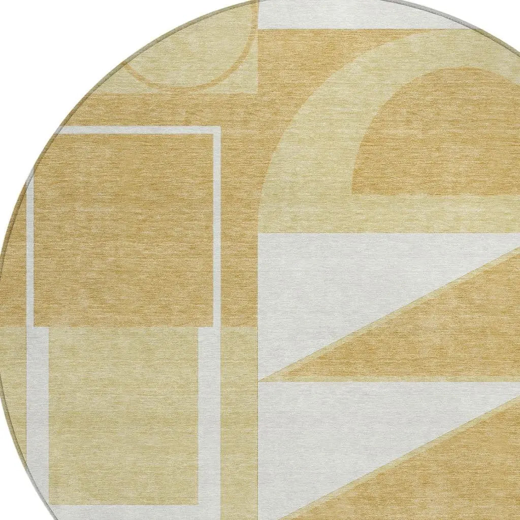 8' Gold And Wheat Round Geometric Washable Indoor Outdoor Area Rug Homeroots Outdoor
