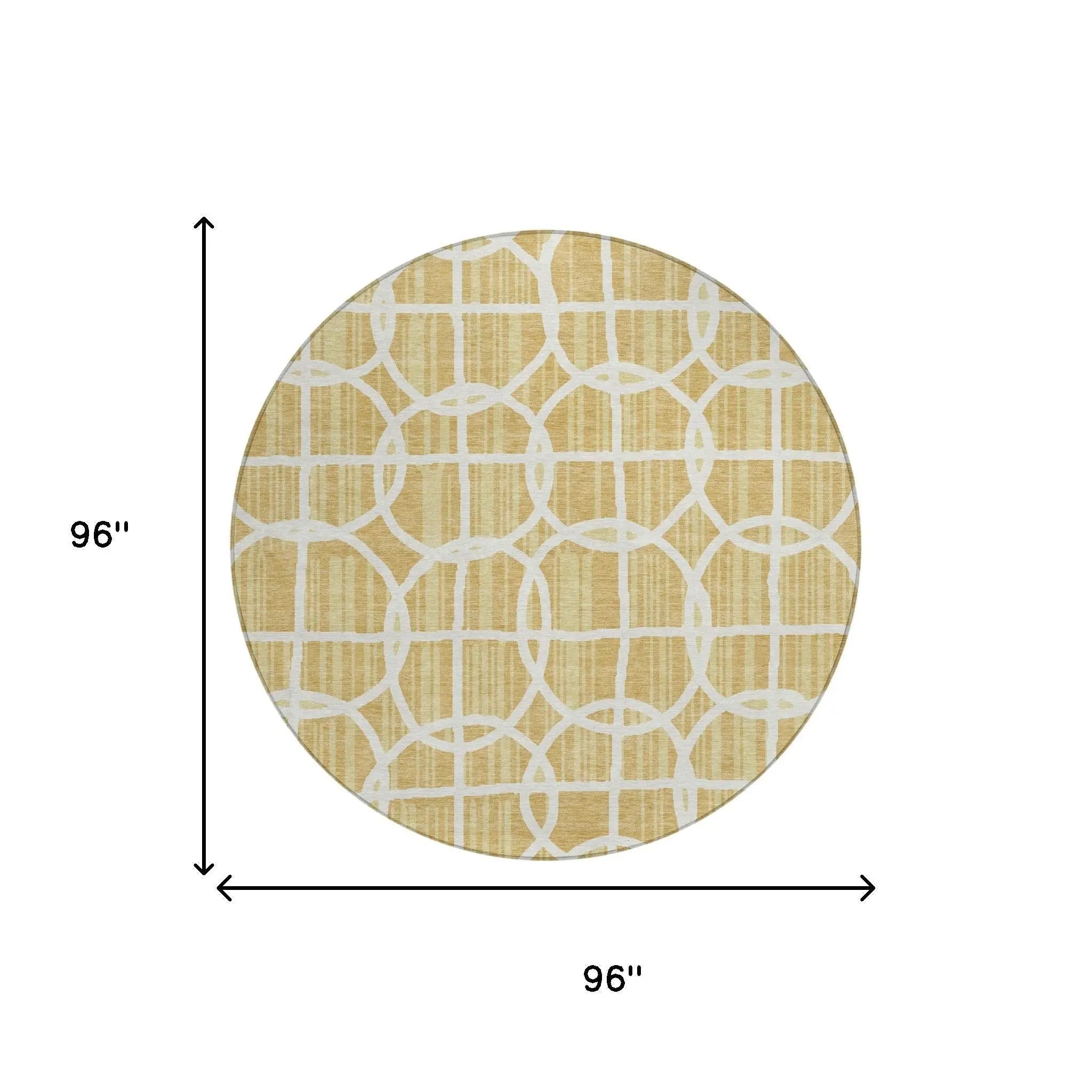 8' Gold And Wheat Round Geometric Washable Indoor Outdoor Area Rug Homeroots Outdoor