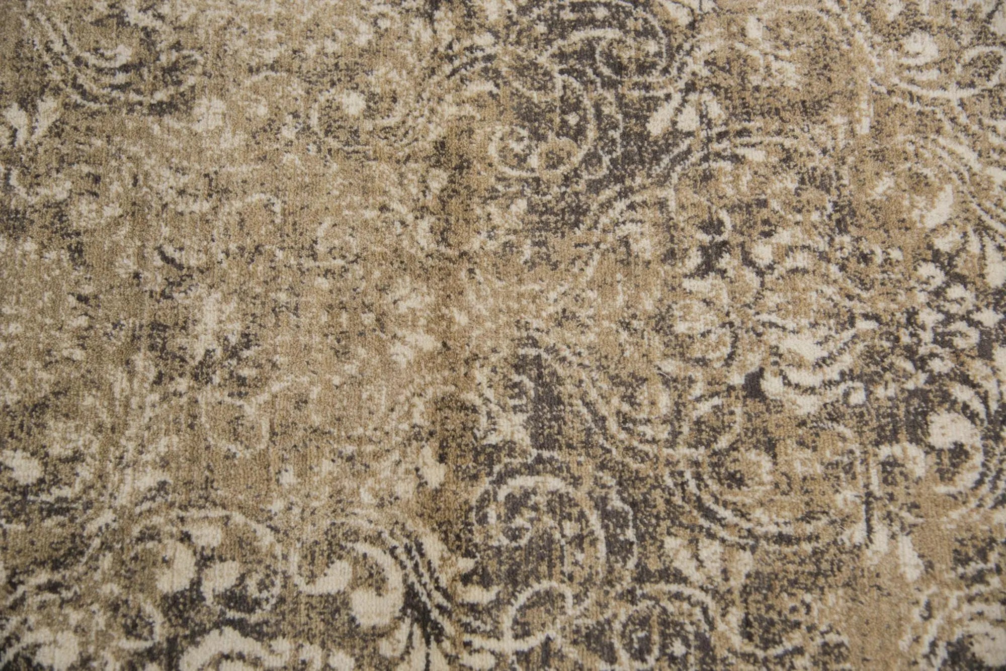 8' Gold Beige And Ivory New Zealand Lambs Wool Damask Hand Carved Handmade Area Rug Homeroots Home Decor