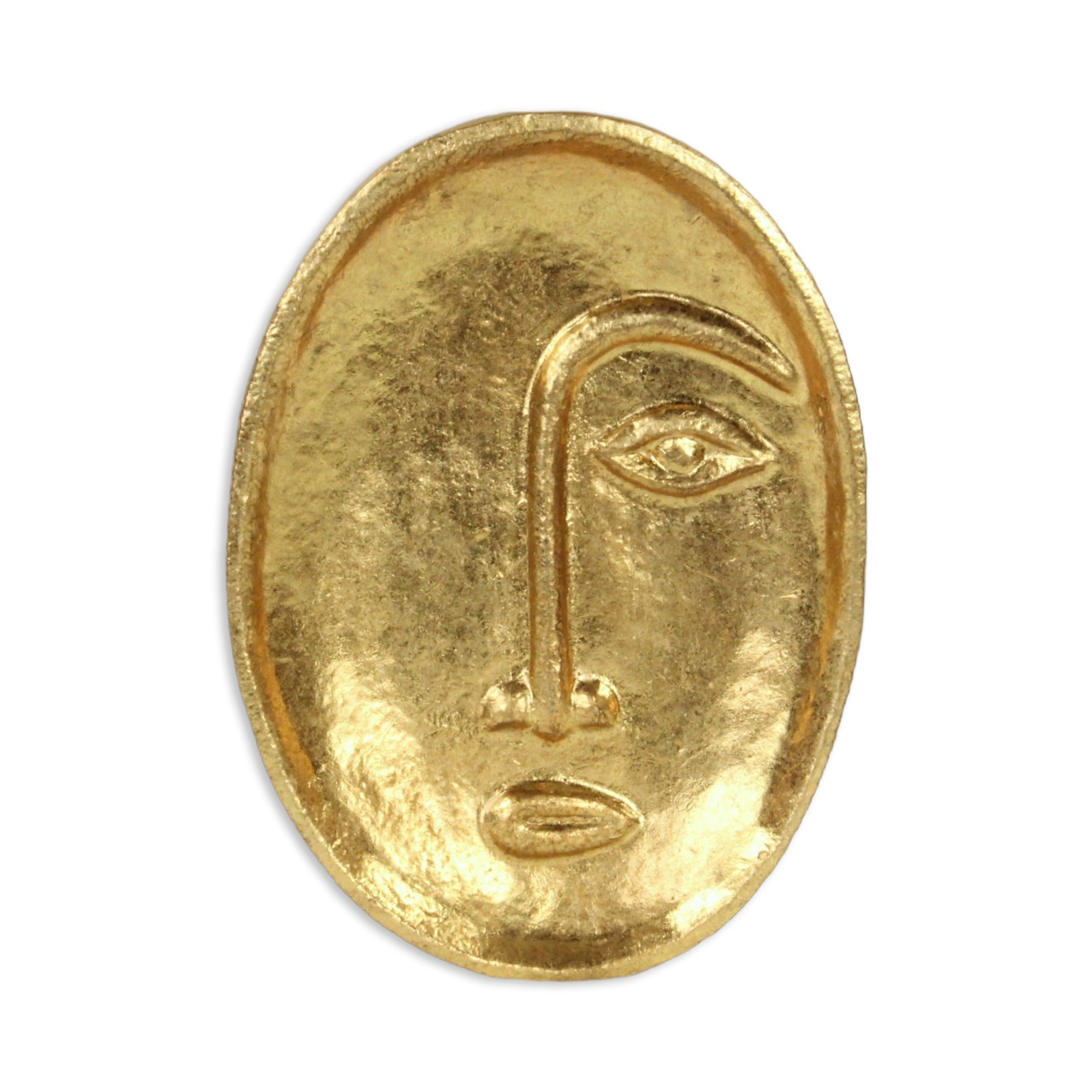 8" Gold Cast Iron Mod Abstract Face Oval Trinket Tray - GreatEagleInc