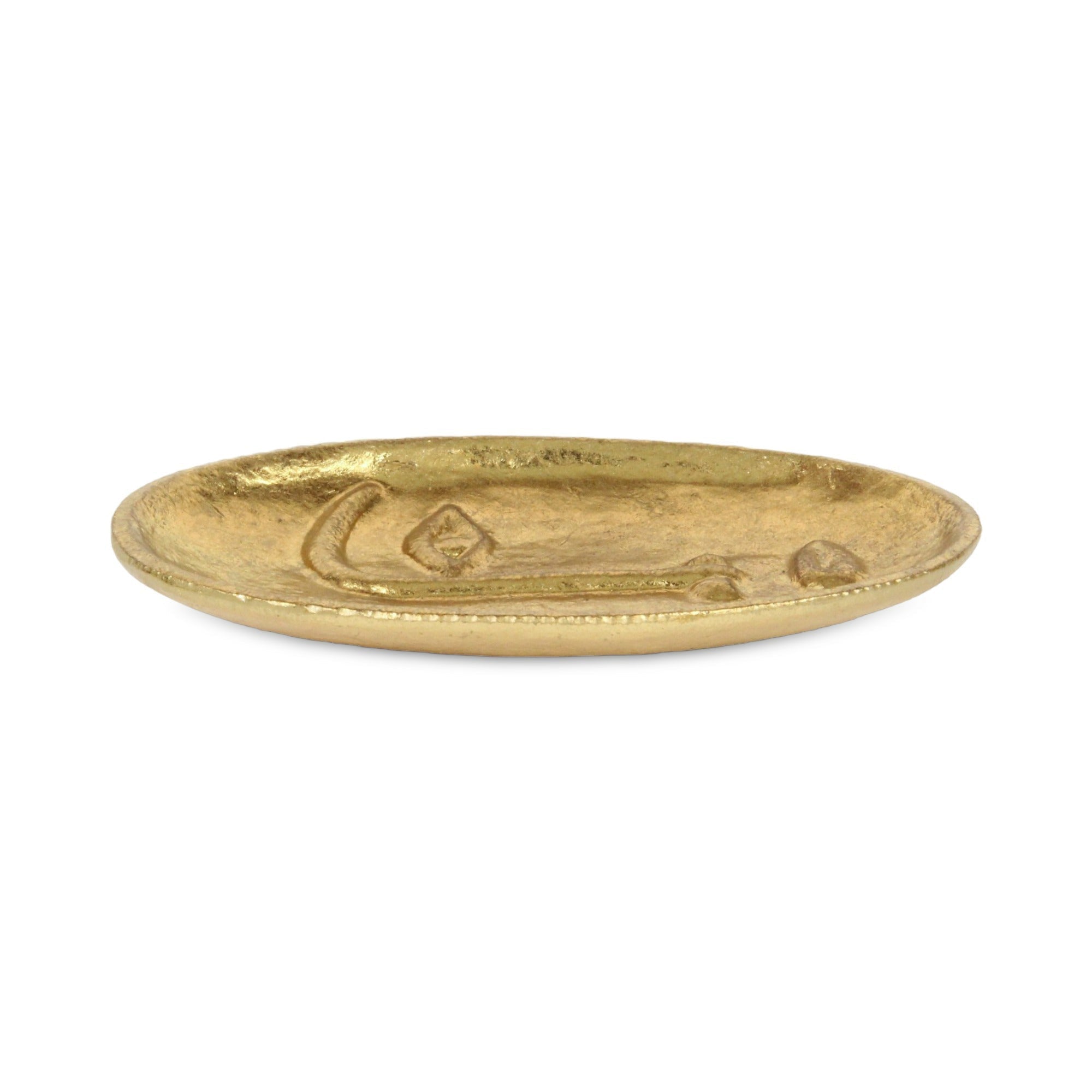 8" Gold Cast Iron Mod Abstract Face Oval Trinket Tray - GreatEagleInc