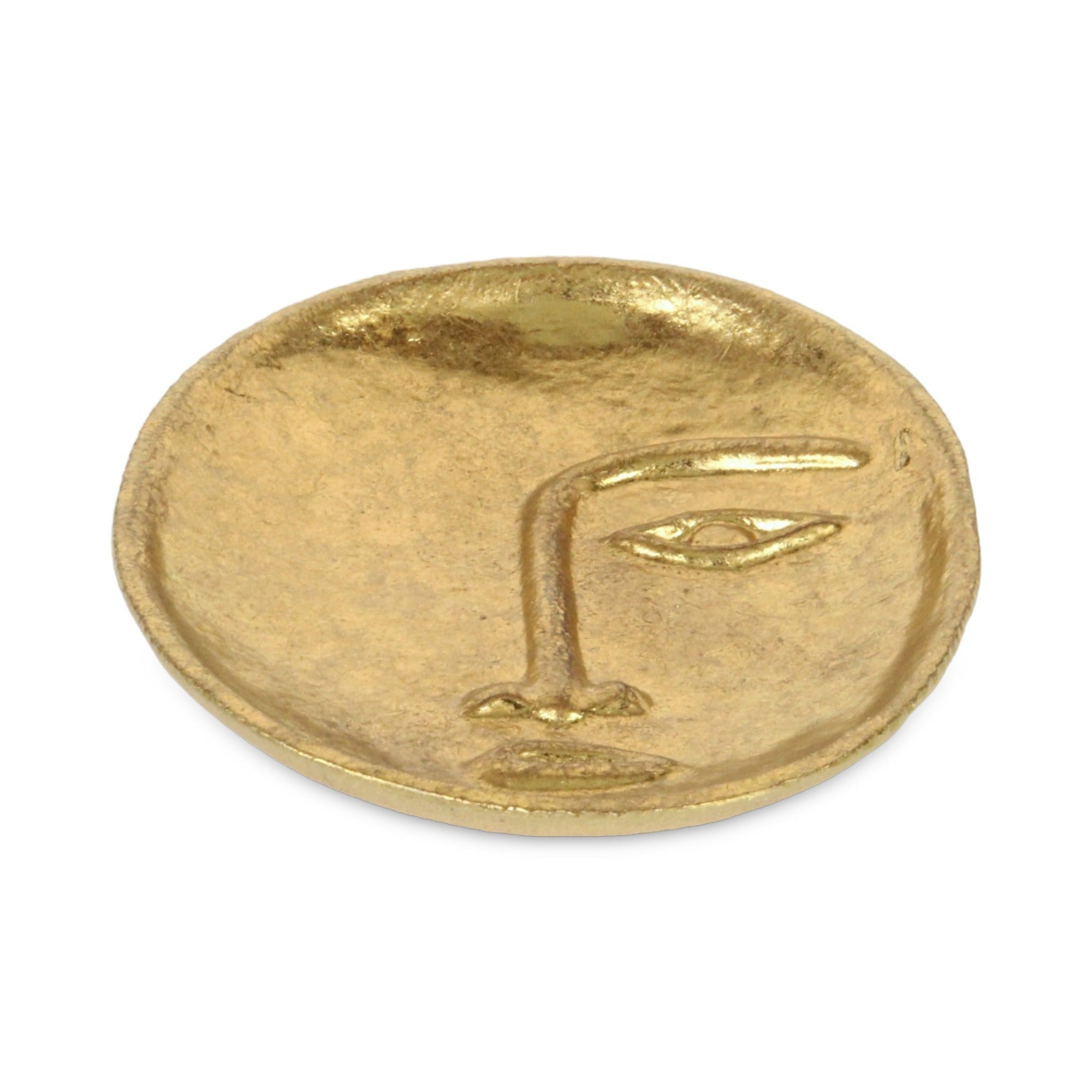 8" Gold Cast Iron Mod Abstract Face Oval Trinket Tray - GreatEagleInc