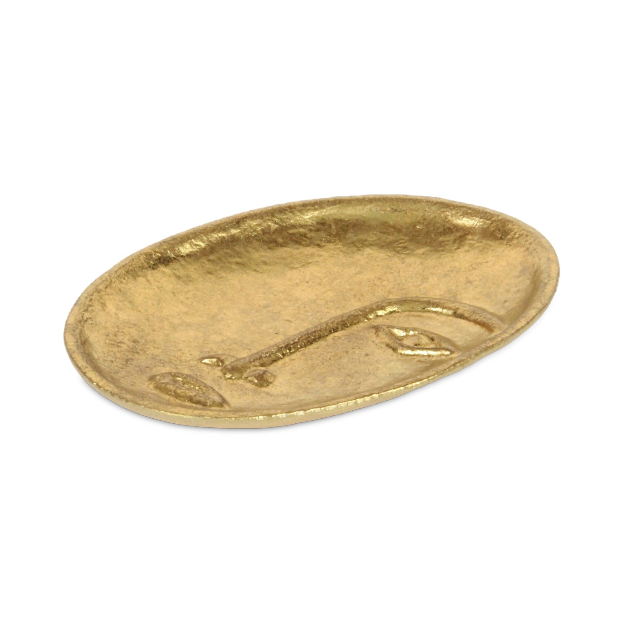 8" Gold Cast Iron Mod Abstract Face Oval Trinket Tray - GreatEagleInc