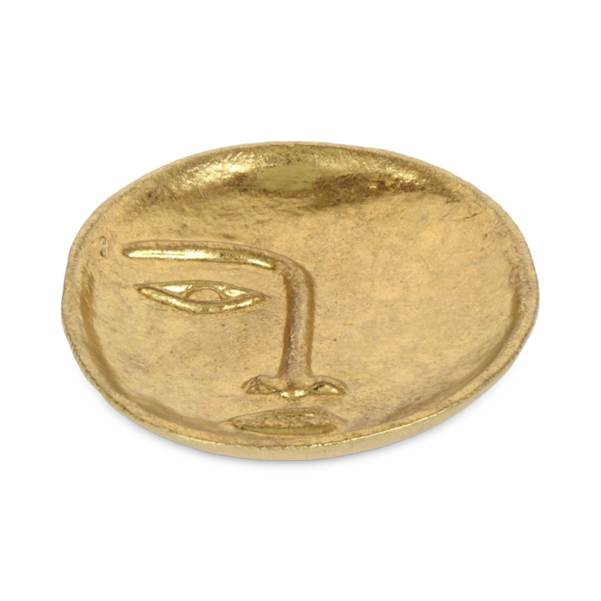 8" Gold Cast Iron Mod Abstract Face Oval Trinket Tray - GreatEagleInc