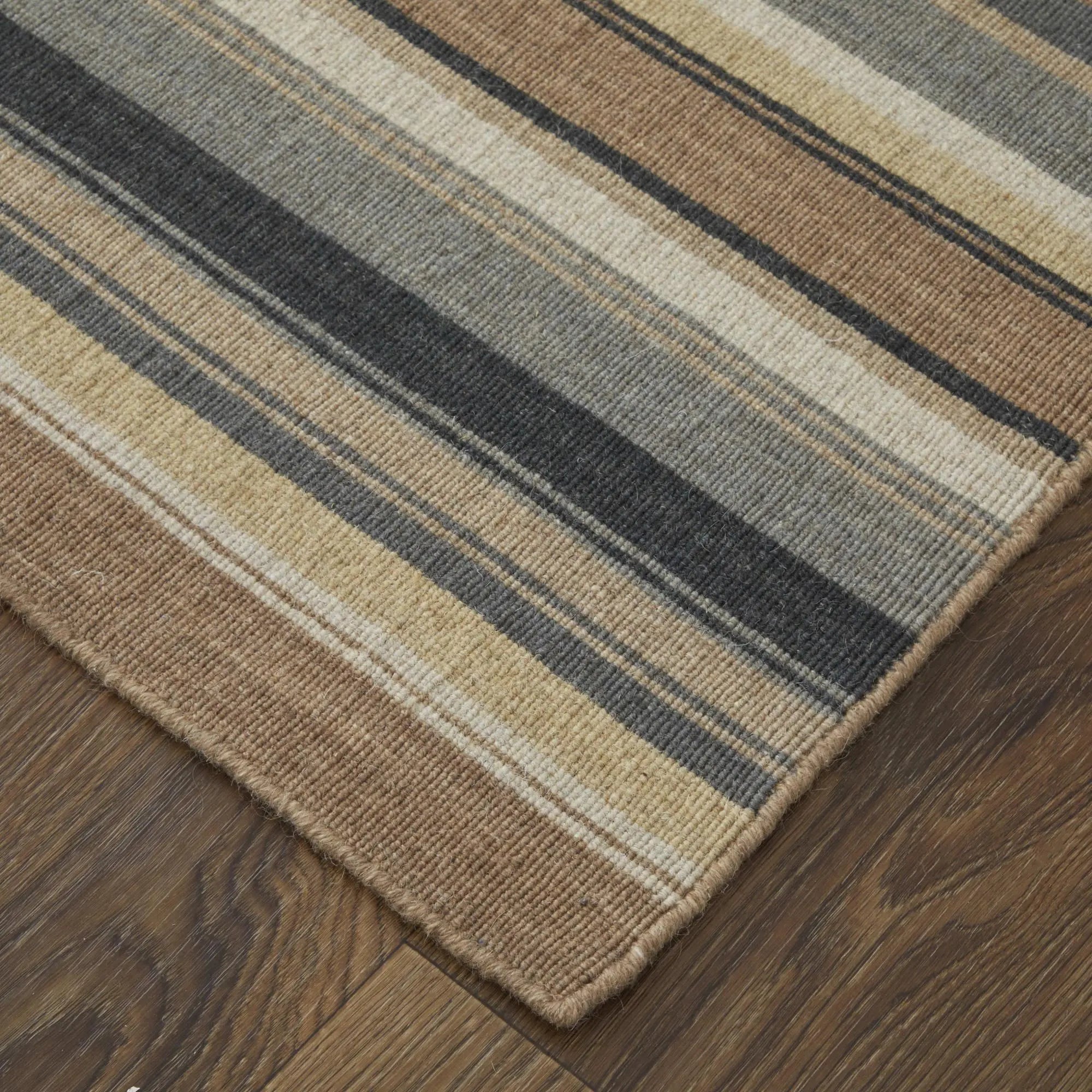 8' Gold Gray And Tan Wool Striped Hand Knotted Area Rug Homeroots Home Decor