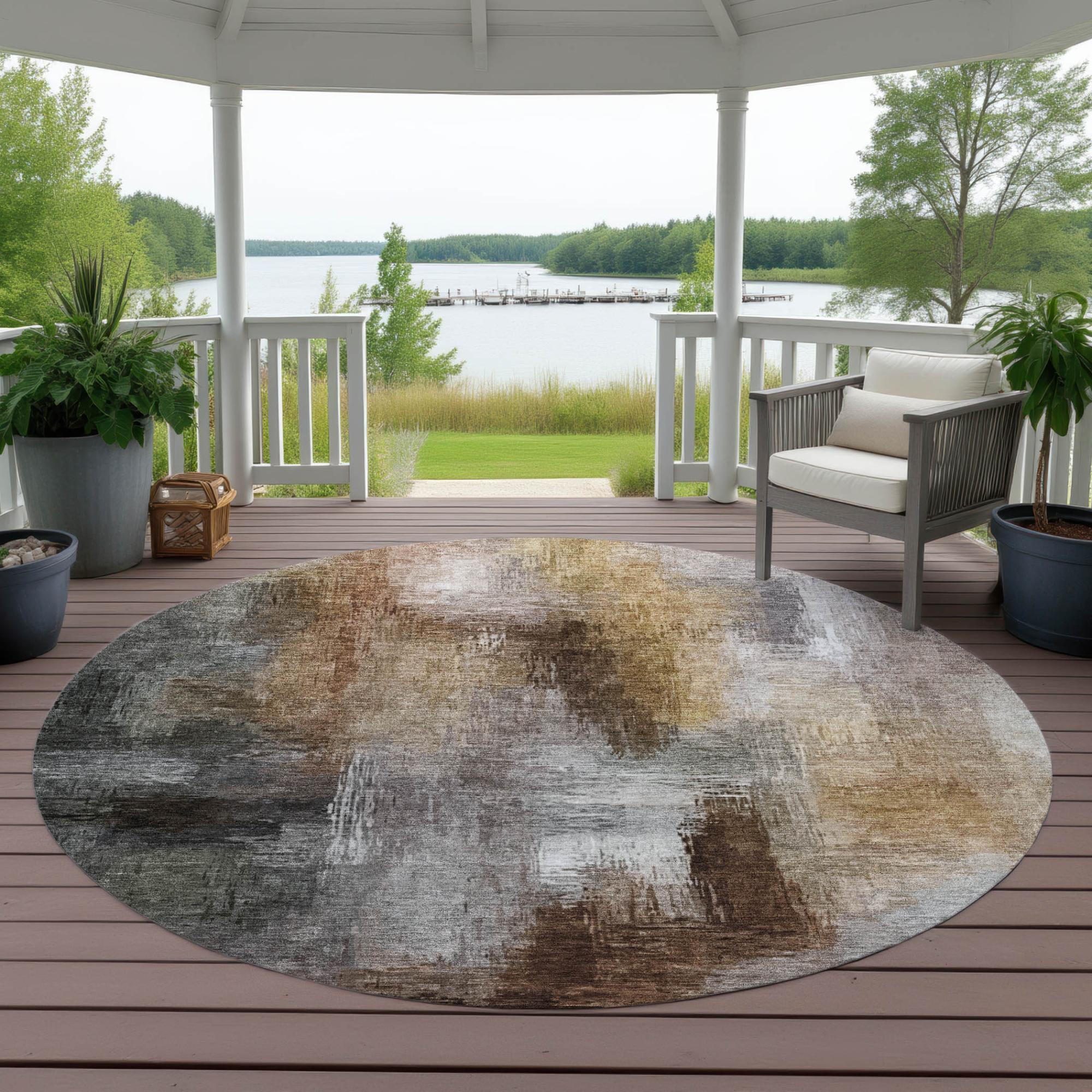8' Granite Gray And Gray Round Abstract Washable Indoor Outdoor Area Rug Homeroots Outdoor