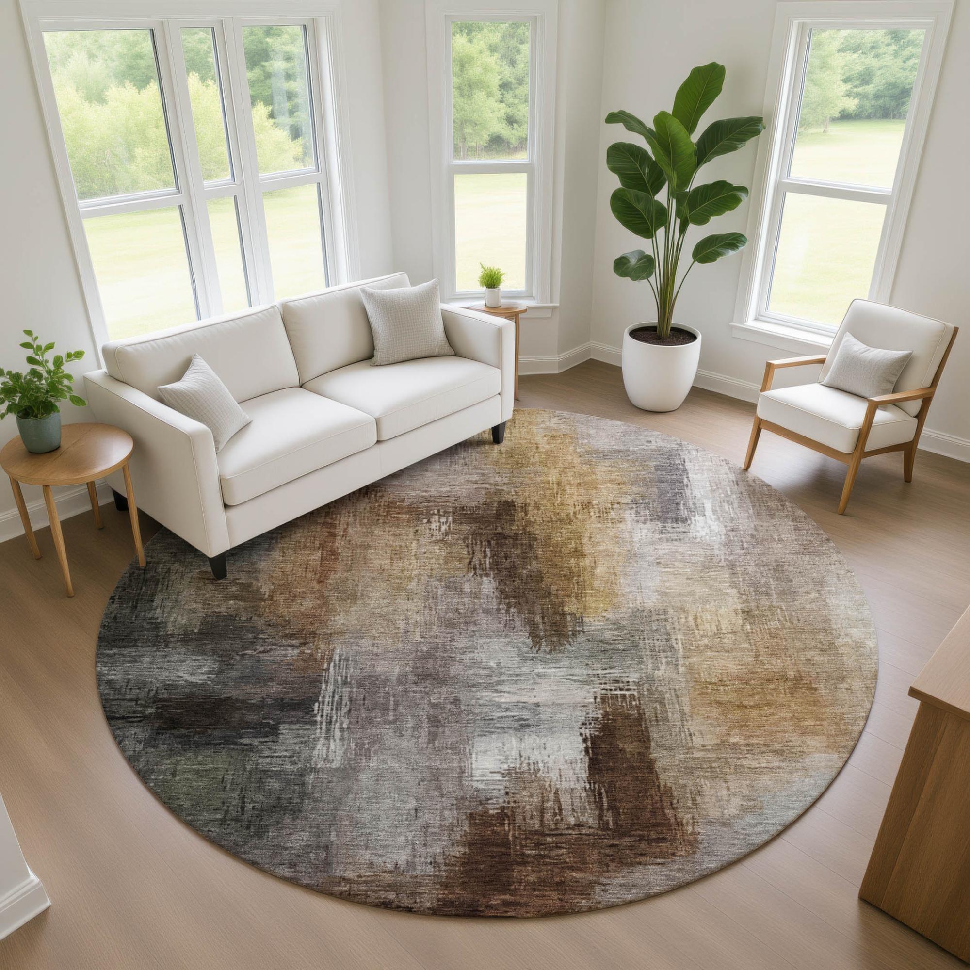 8' Granite Gray And Gray Round Abstract Washable Indoor Outdoor Area Rug Homeroots Outdoor