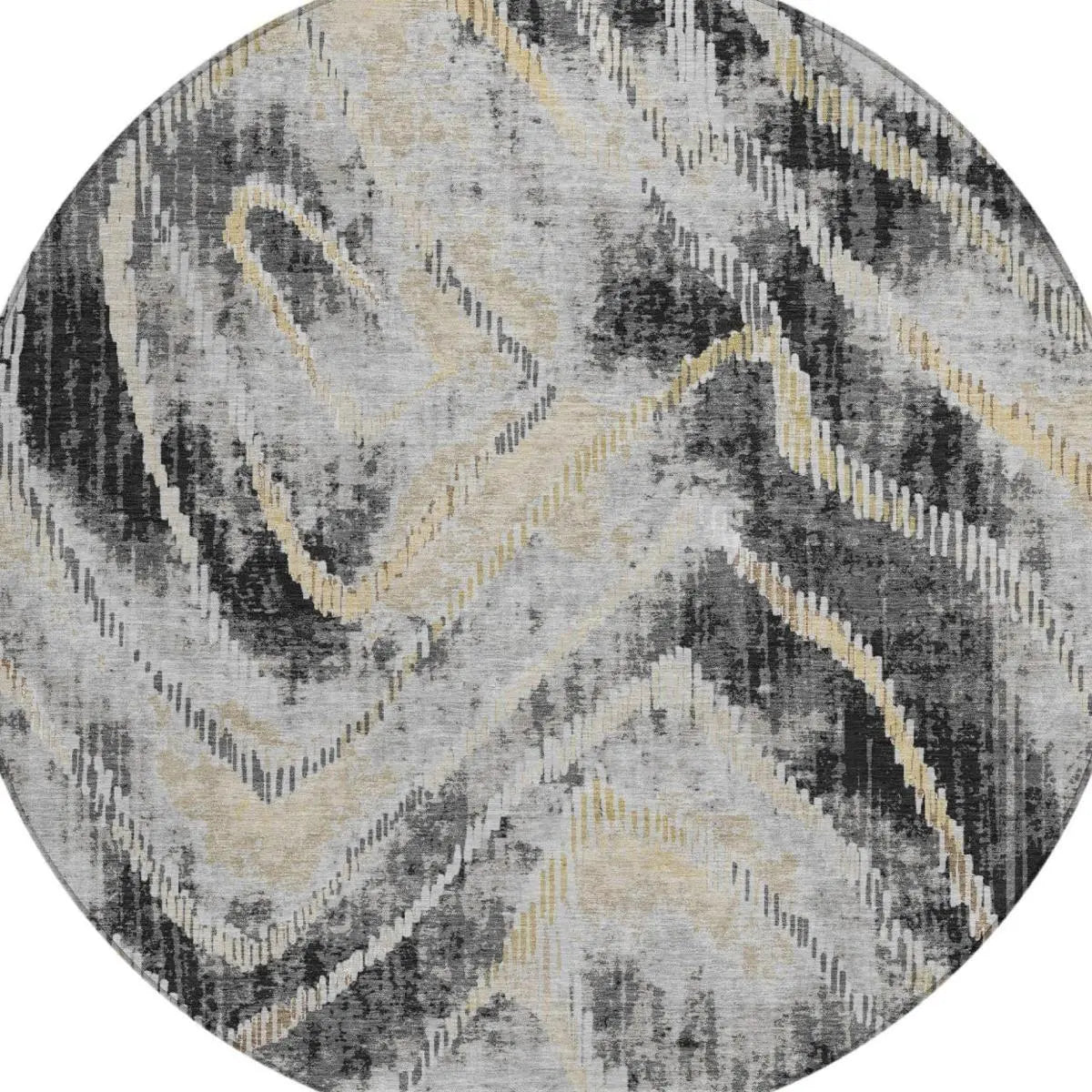 8' Graphite And Gray Round Abstract Washable Indoor Outdoor Area Rug Homeroots Outdoor