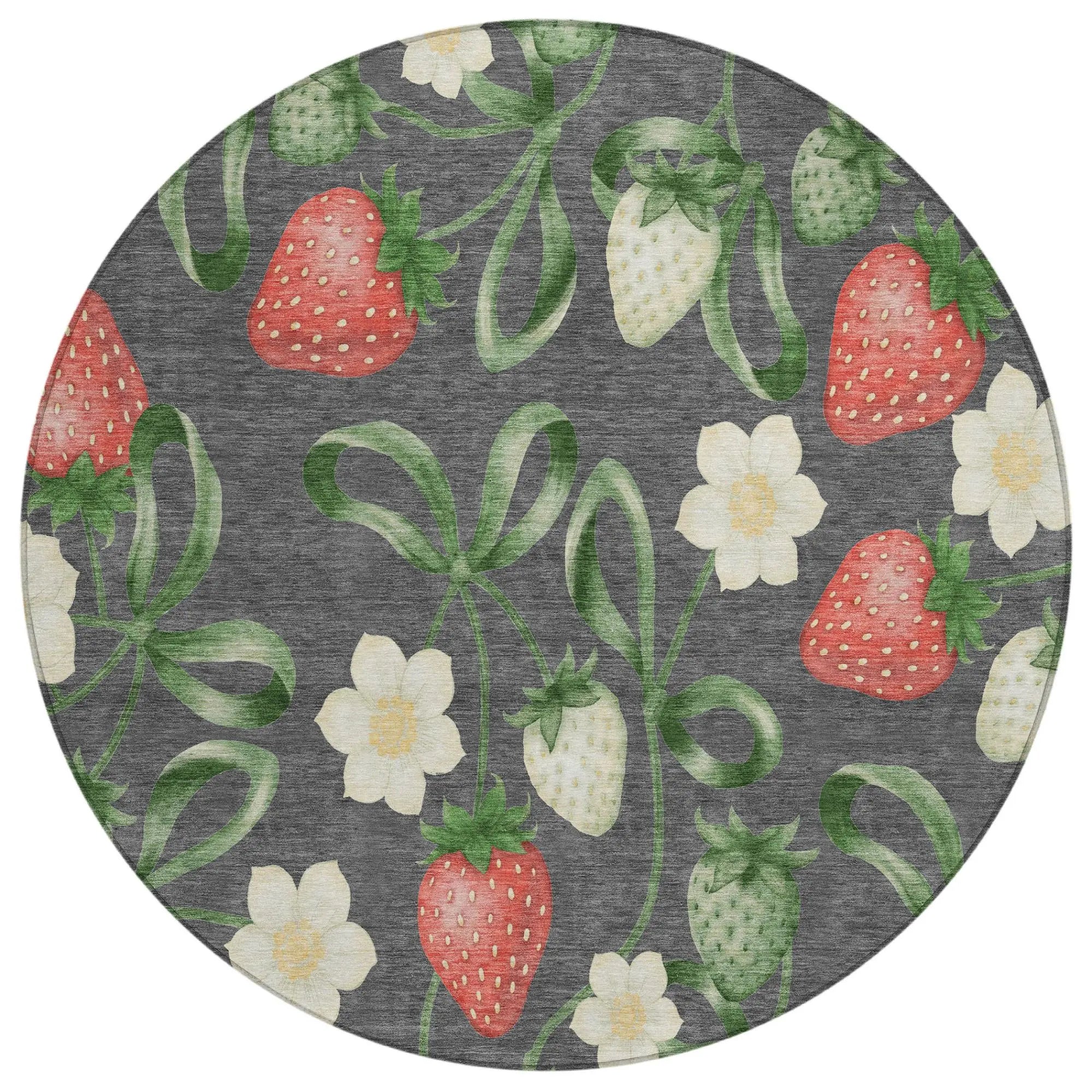 8' Graphite And Gray Round Floral Washable Indoor Outdoor Area Rug Homeroots Outdoor