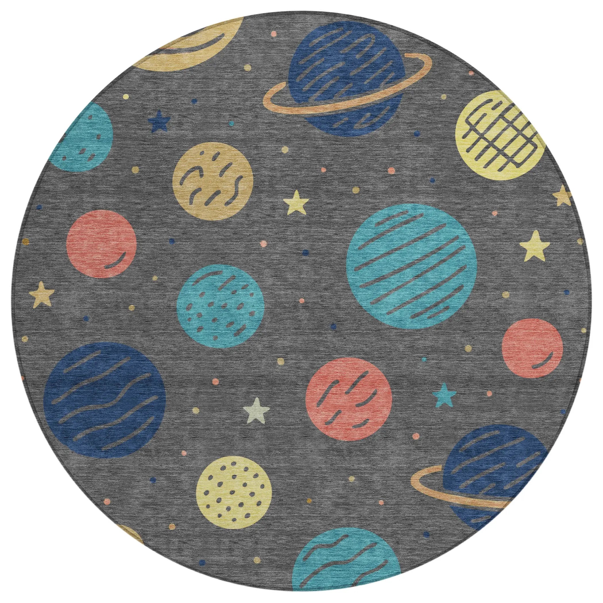 8' Graphite And Gray Round Floral Washable Indoor Outdoor Area Rug Homeroots Outdoor
