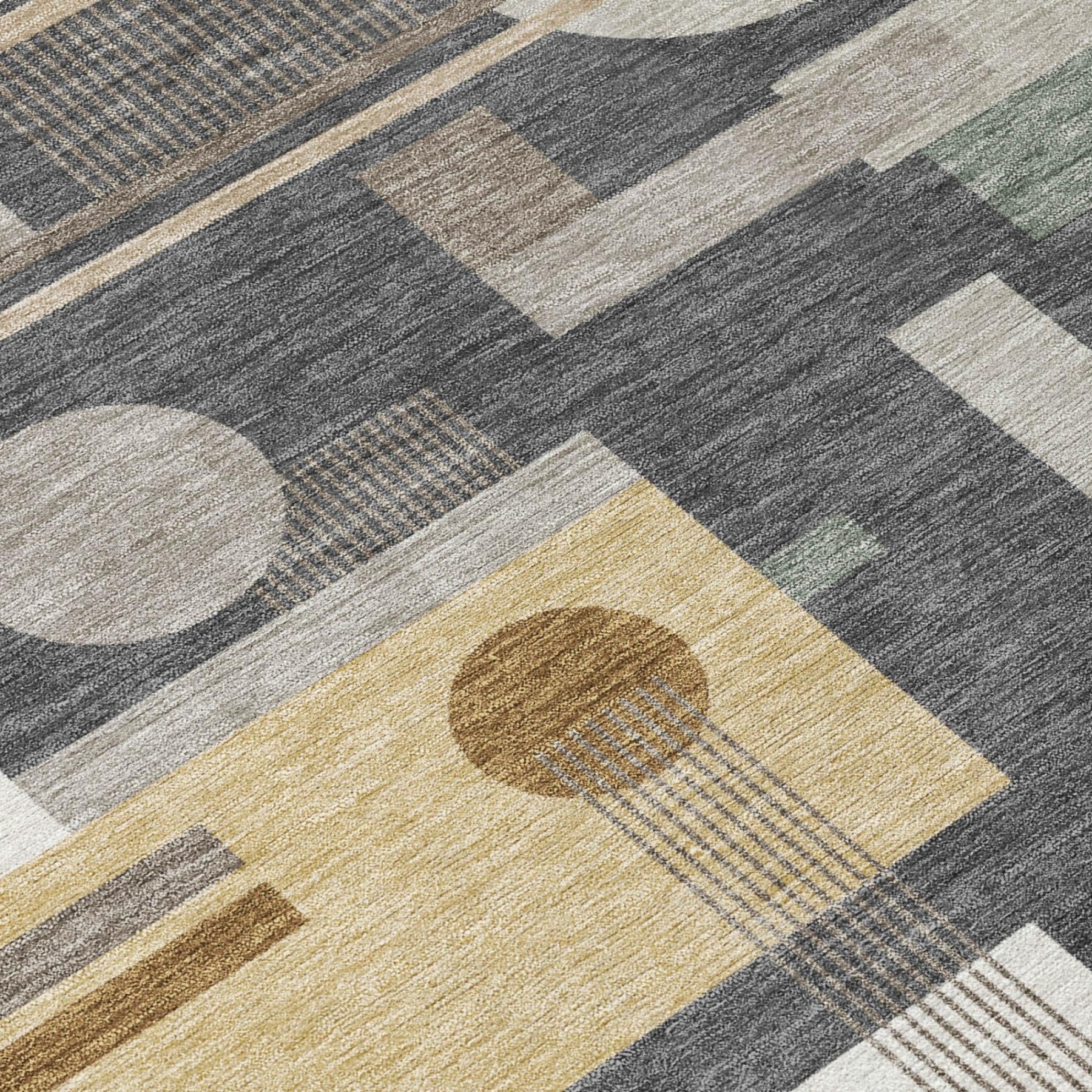 8' Graphite And Gray Round Geometric Washable Indoor Outdoor Area Rug Homeroots Outdoor