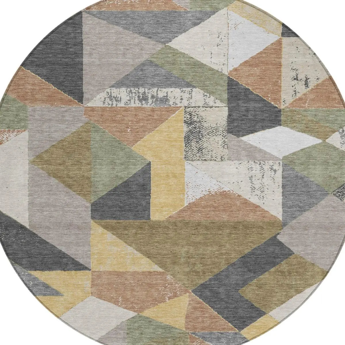 8' Graphite And Gray Round Geometric Washable Indoor Outdoor Area Rug Homeroots Outdoor