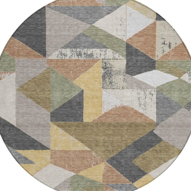 8' Graphite And Gray Round Geometric Washable Indoor Outdoor Area Rug Homeroots Outdoor