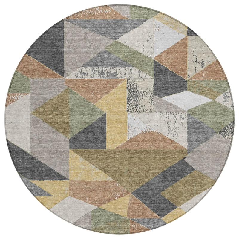 8' Graphite And Gray Round Geometric Washable Indoor Outdoor Area Rug Homeroots Outdoor