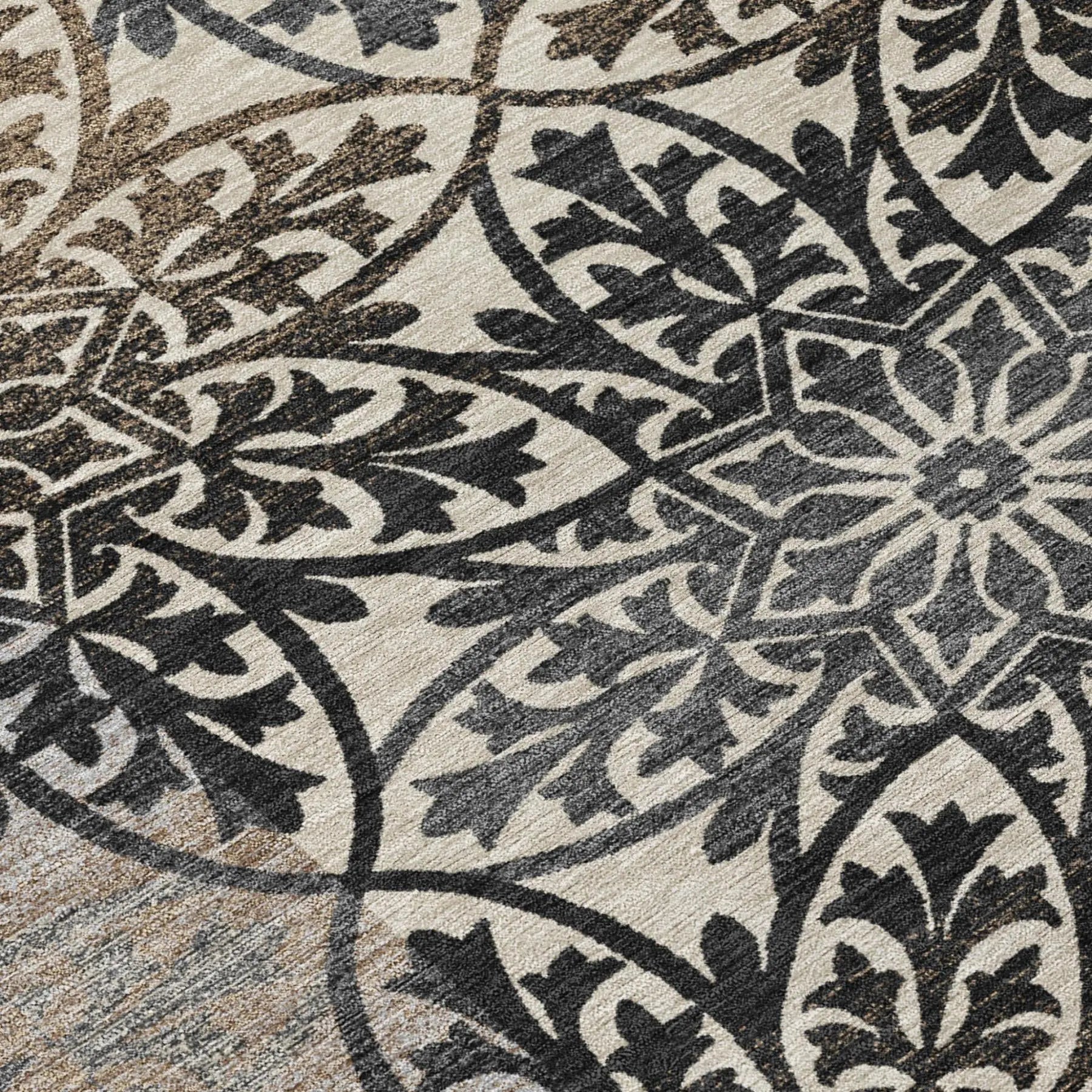 8' Graphite And Gray Round Oriental Washable Indoor Outdoor Area Rug Homeroots Outdoor