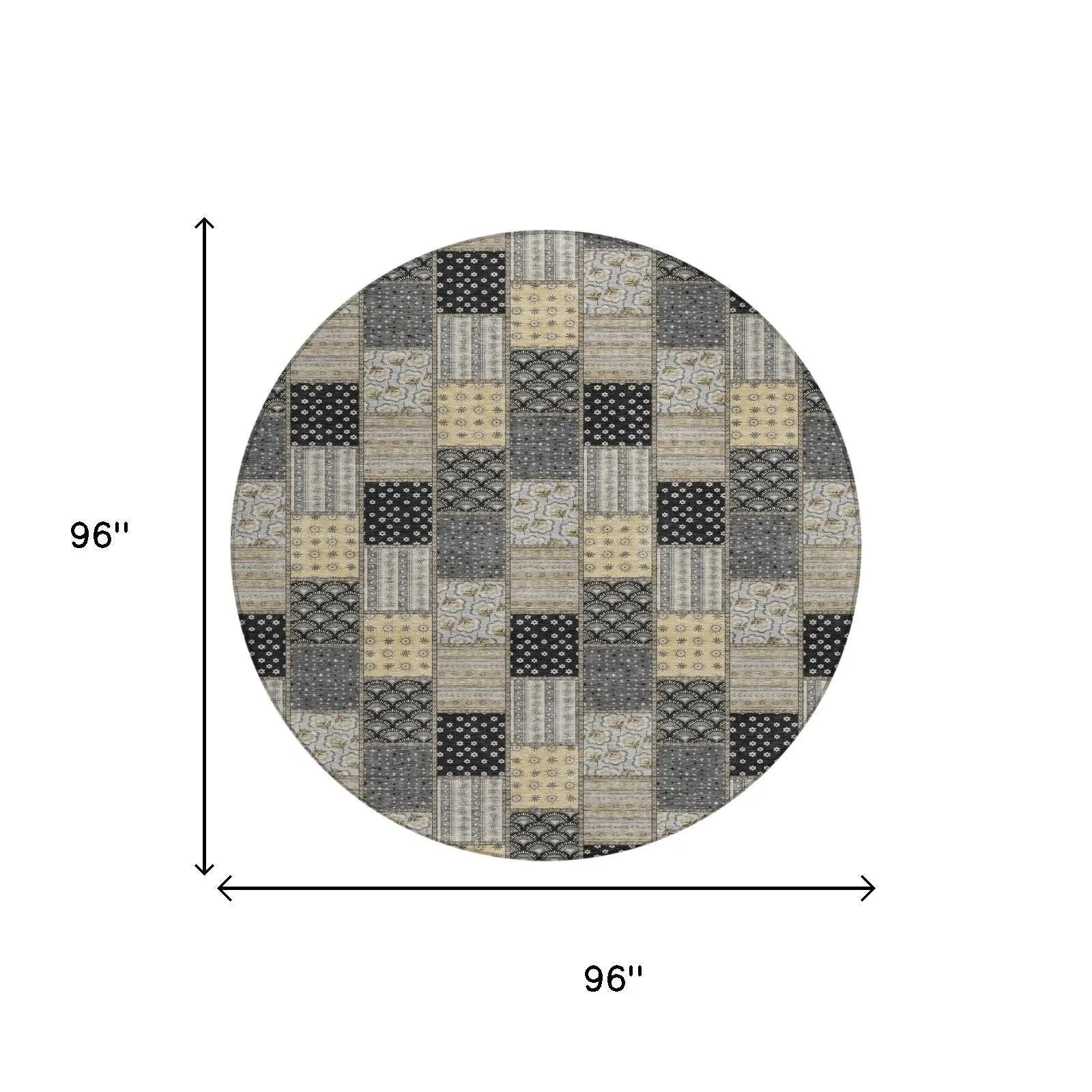 8' Graphite And Gray Round Patchwork Washable Indoor Outdoor Area Rug Homeroots Outdoor