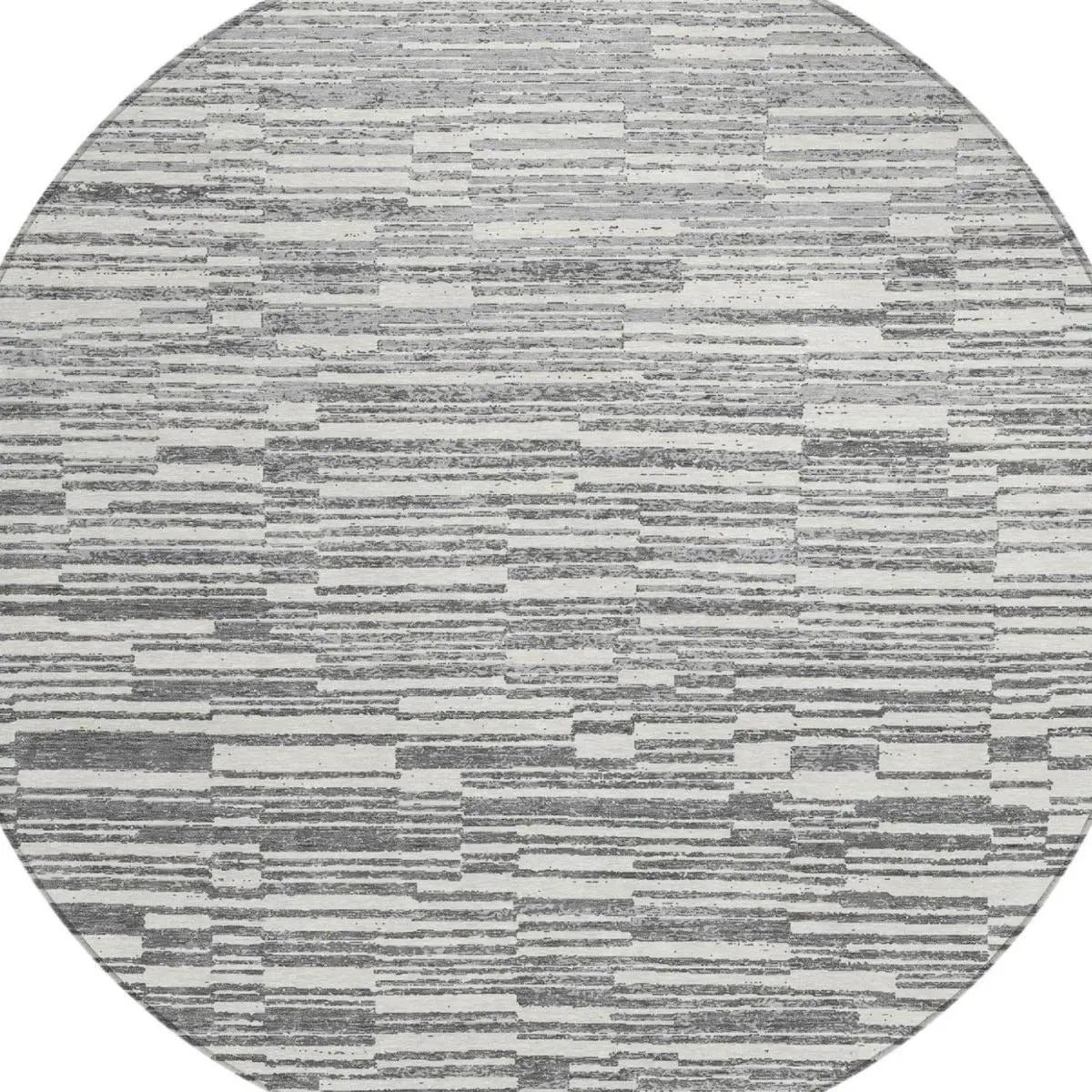 8' Graphite And Gray Round Striped Washable Indoor Outdoor Area Rug Homeroots Outdoor