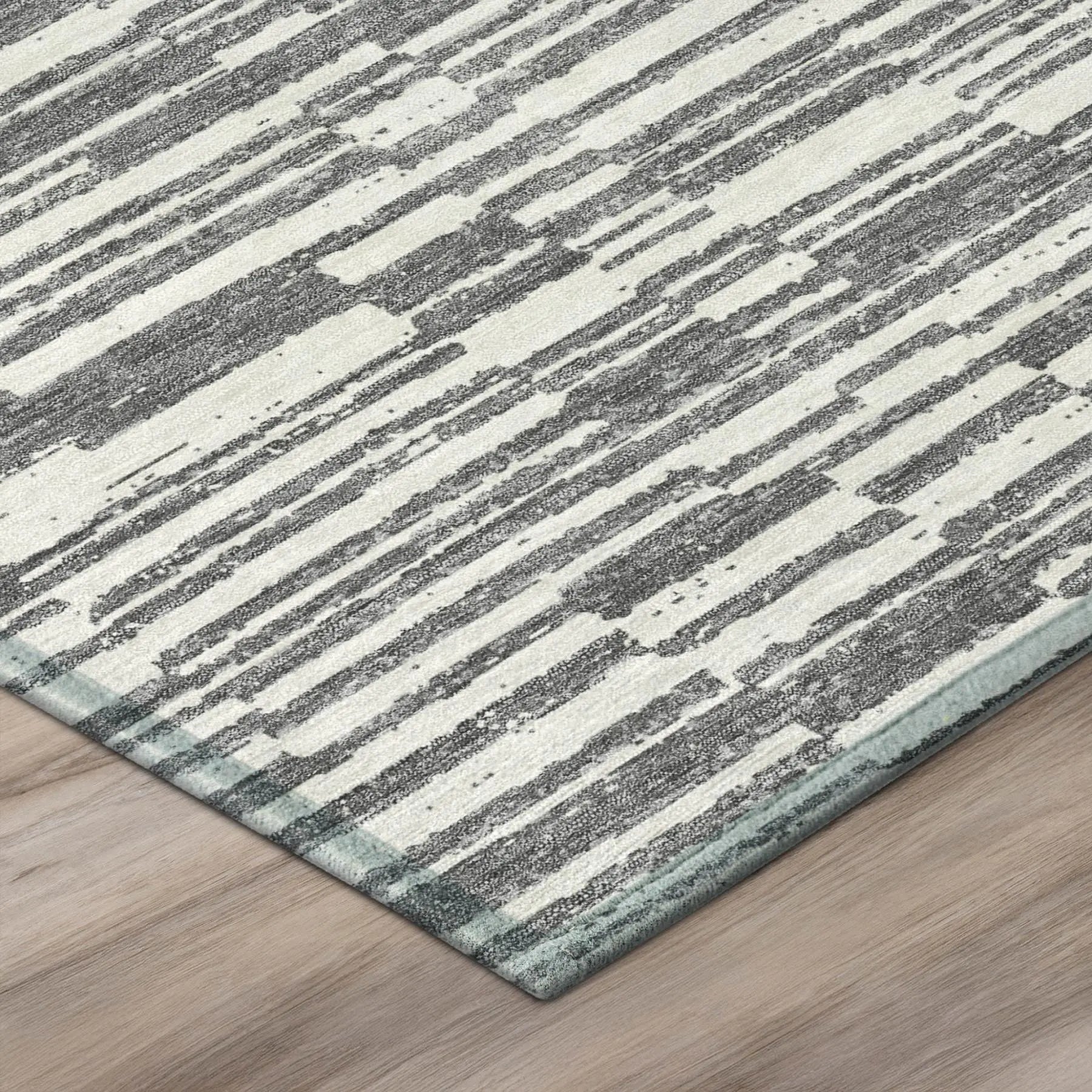 8' Graphite And Gray Round Striped Washable Indoor Outdoor Area Rug Homeroots Outdoor