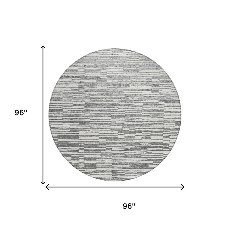 8' Graphite And Gray Round Striped Washable Indoor Outdoor Area Rug Homeroots Outdoor