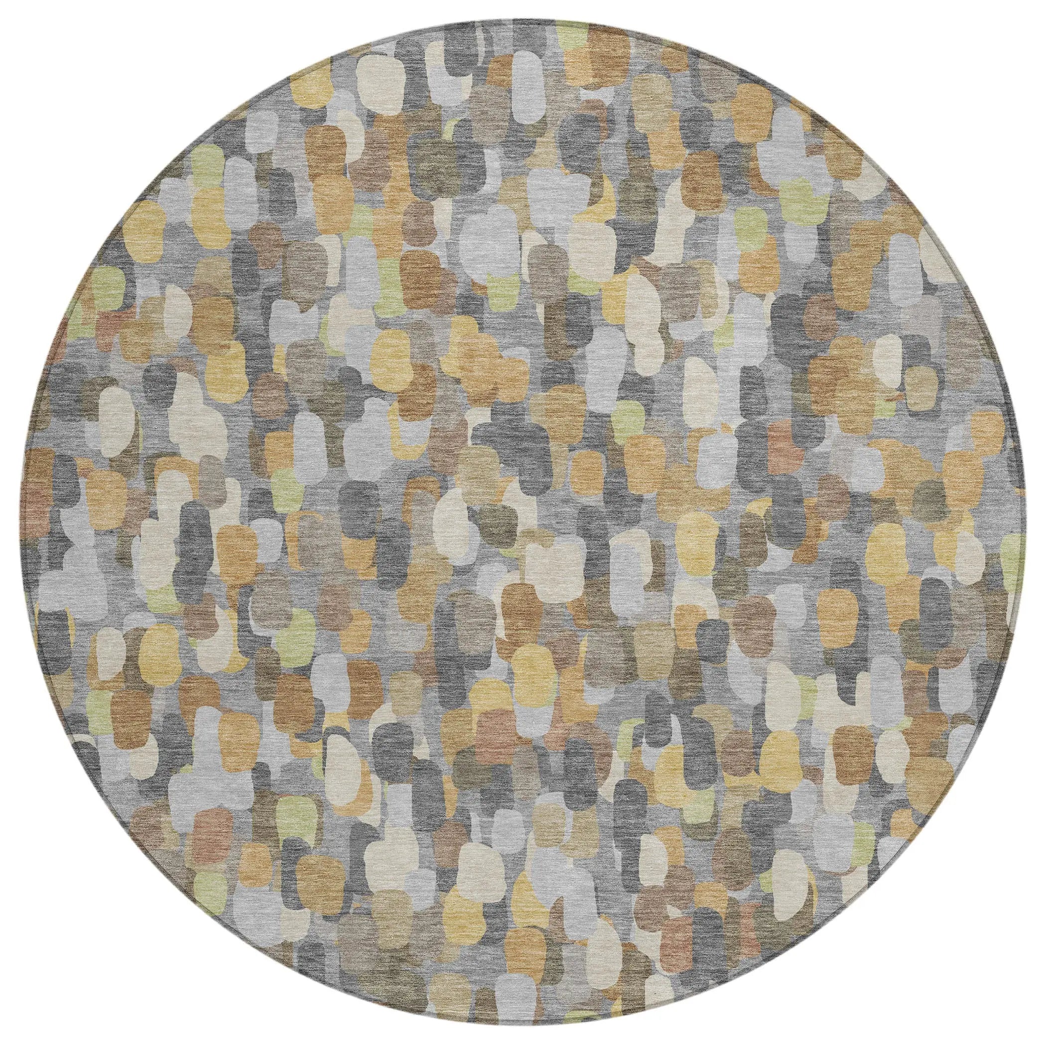 8' Gray And Beige Round Abstract Washable Indoor Outdoor Area Rug Homeroots Outdoor