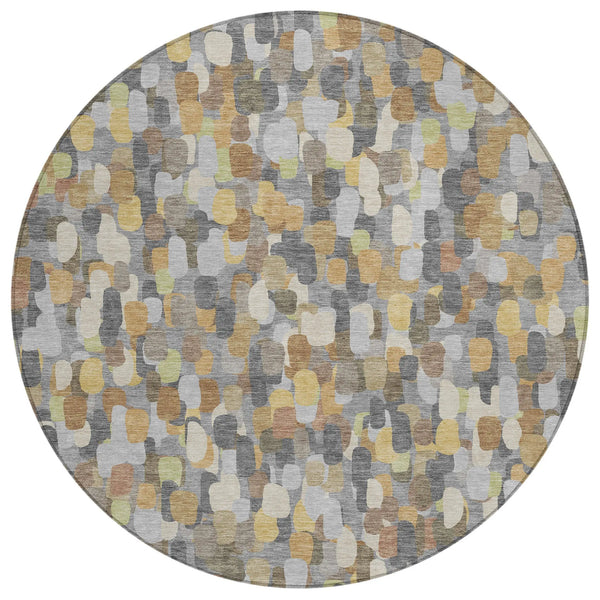 8' Gray And Beige Round Abstract Washable Indoor Outdoor Area Rug Homeroots Outdoor