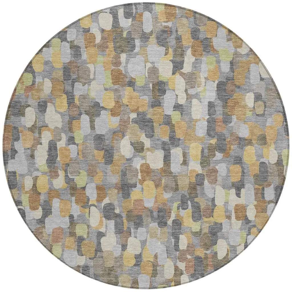 8' Gray And Beige Round Abstract Washable Indoor Outdoor Area Rug Homeroots Outdoor