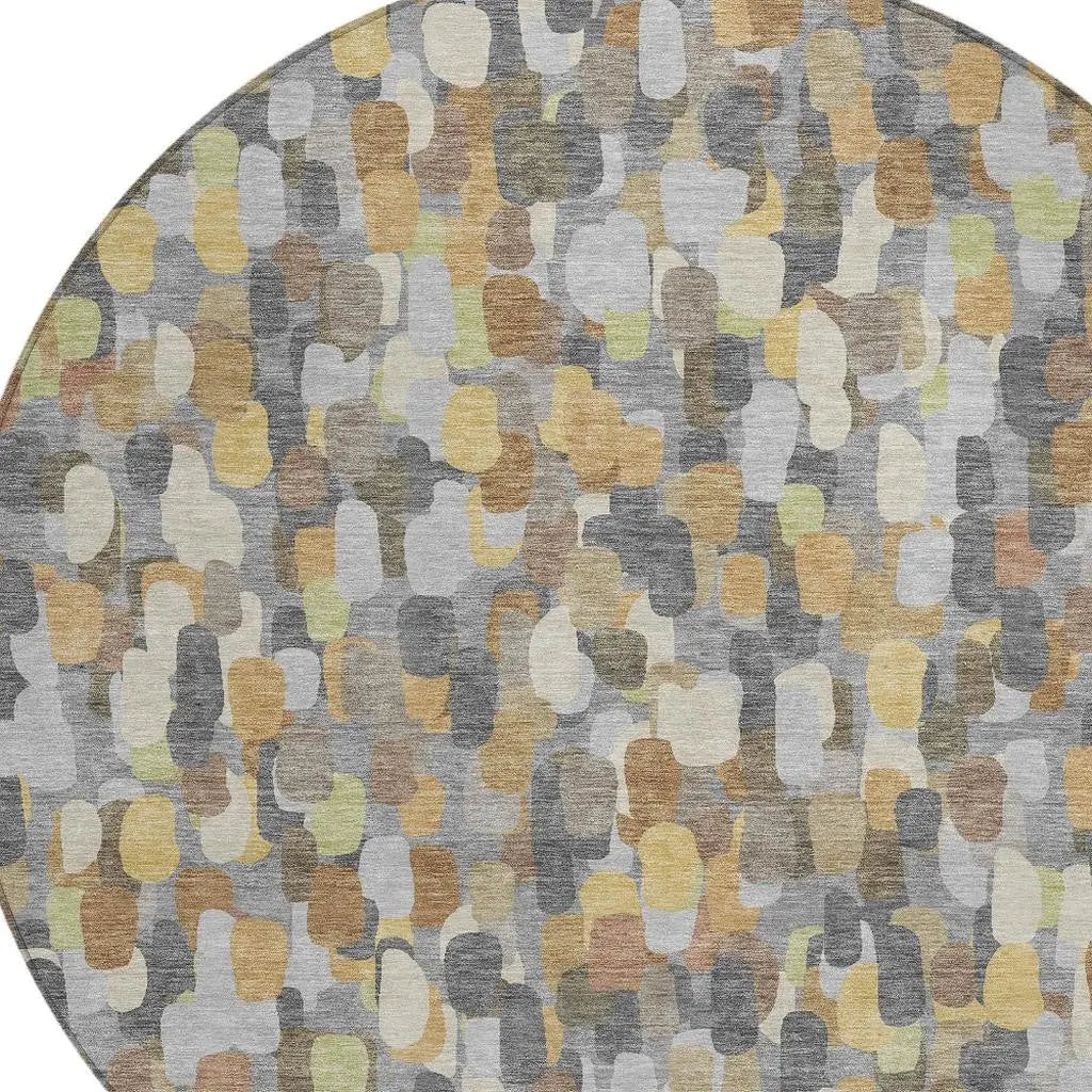 8' Gray And Beige Round Abstract Washable Indoor Outdoor Area Rug Homeroots Outdoor