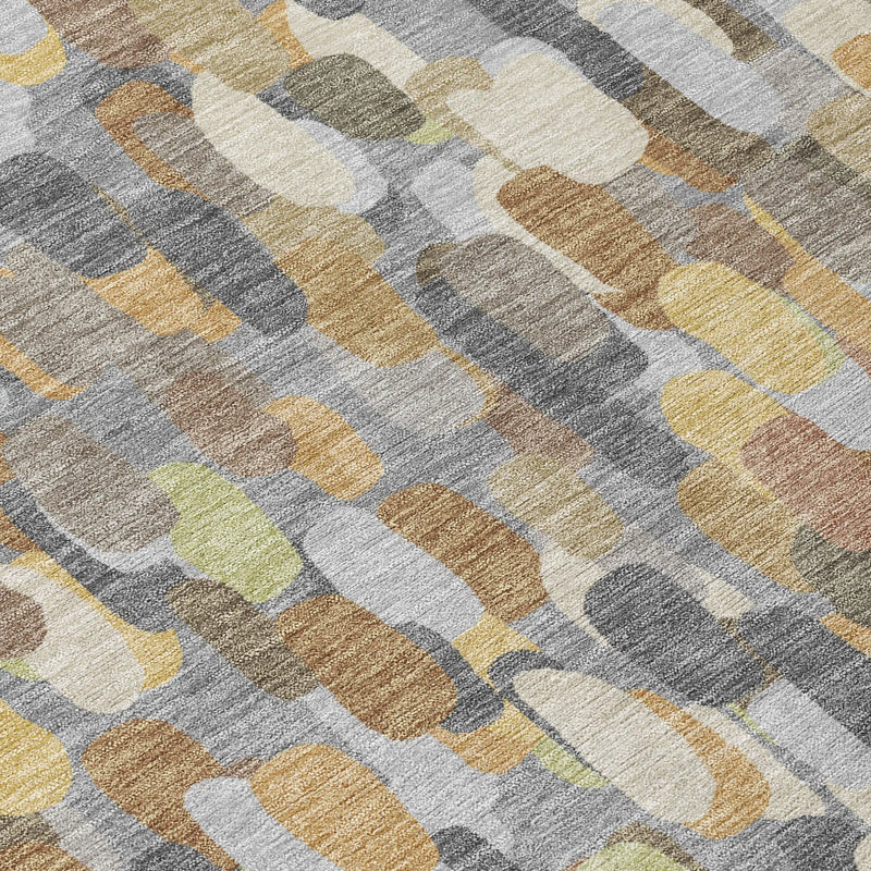 8' Gray And Beige Round Abstract Washable Indoor Outdoor Area Rug Homeroots Outdoor