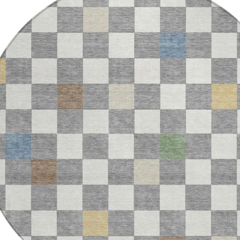 8' Gray And Beige Round Geometric Washable Indoor Outdoor Area Rug Homeroots Outdoor