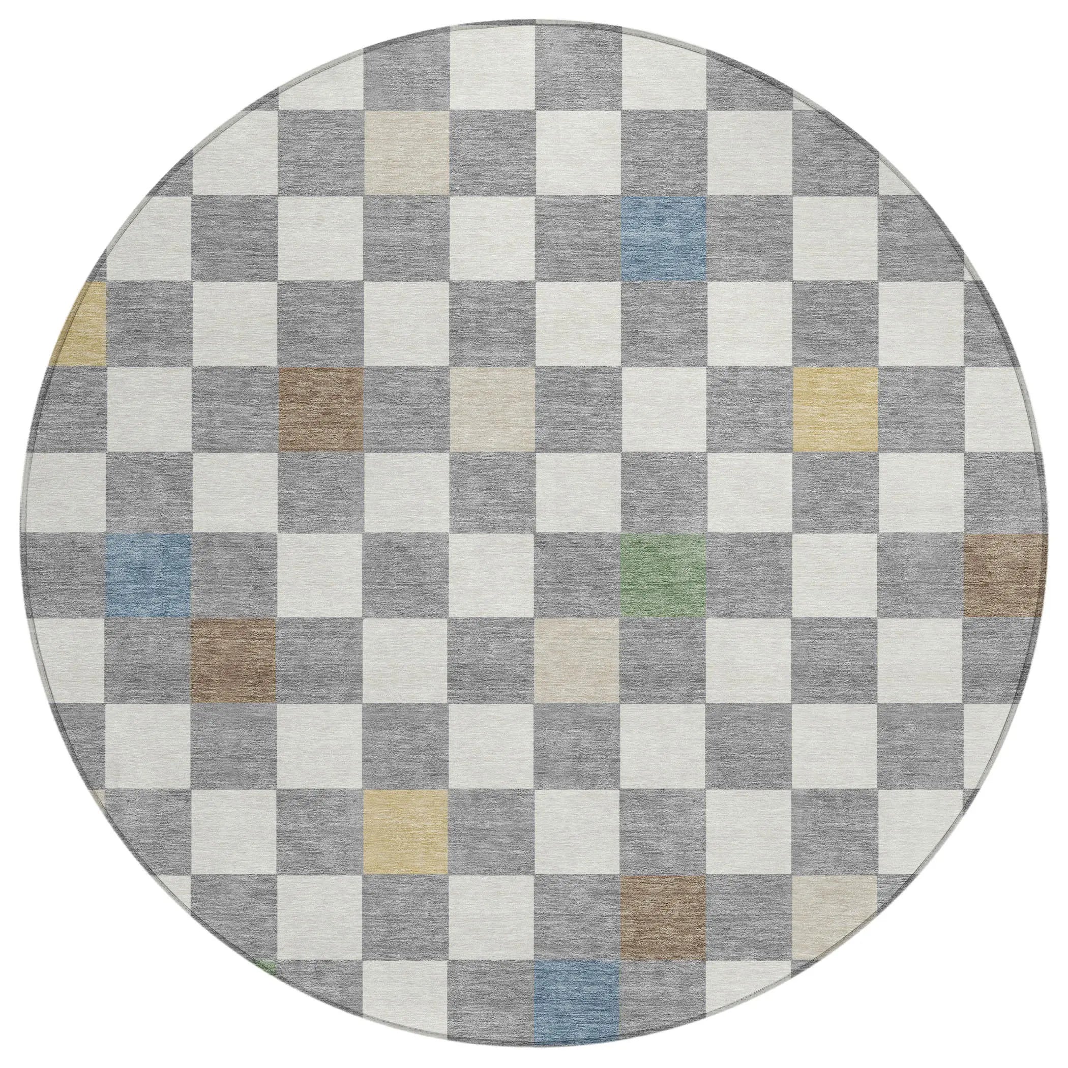 8' Gray And Beige Round Geometric Washable Indoor Outdoor Area Rug Homeroots Outdoor