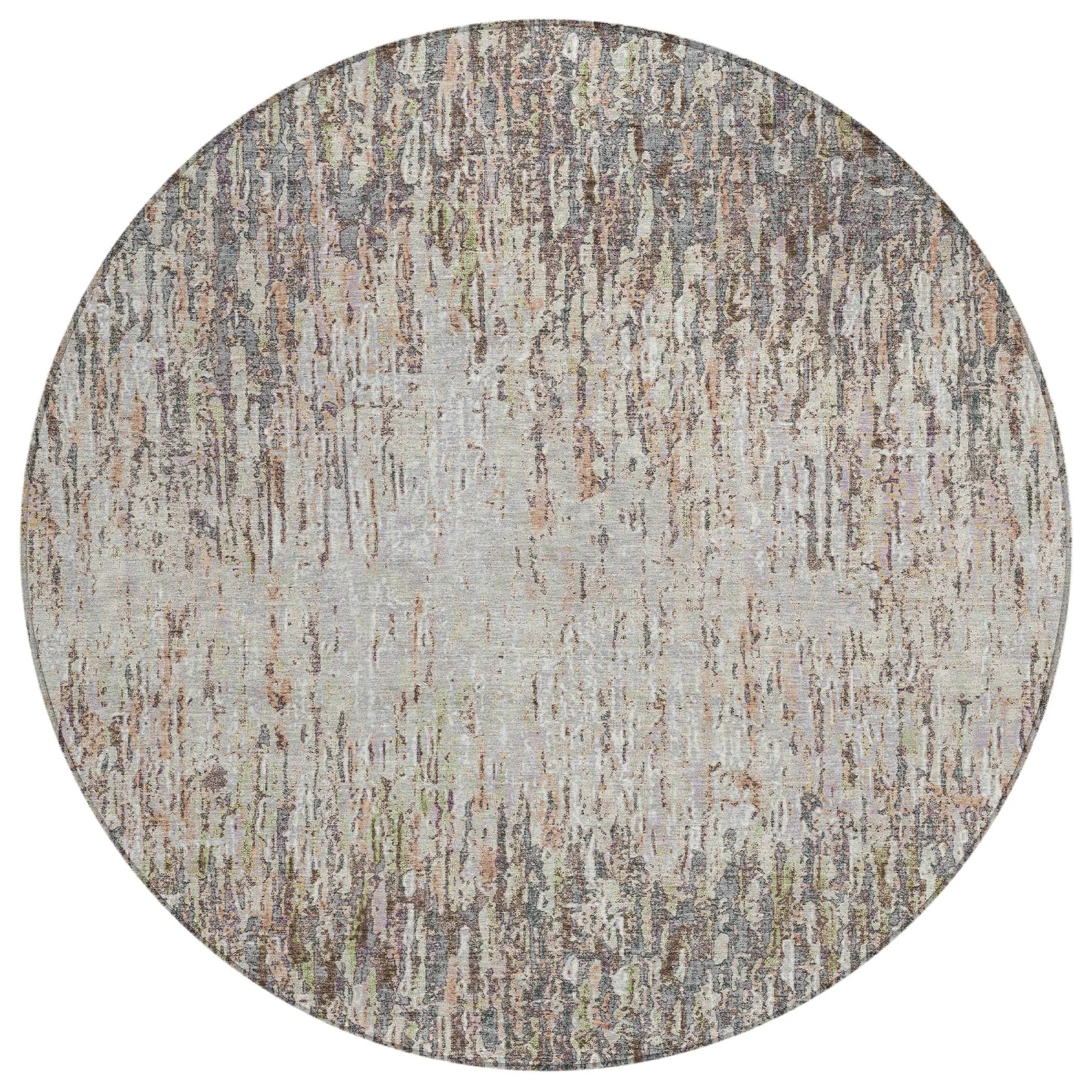 8' Gray And Beige Round Striped Washable Indoor Outdoor Area Rug Homeroots Outdoor