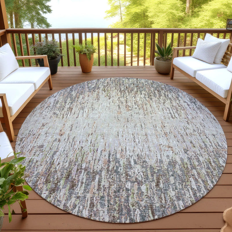 8' Gray And Beige Round Striped Washable Indoor Outdoor Area Rug Homeroots Outdoor