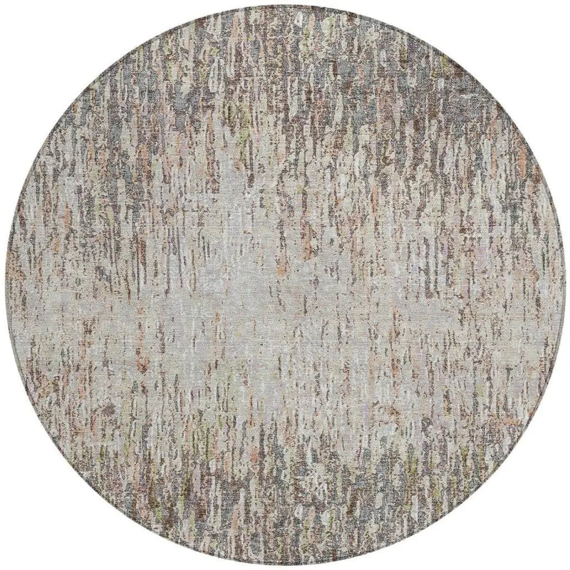 8' Gray And Beige Round Striped Washable Indoor Outdoor Area Rug Homeroots Outdoor