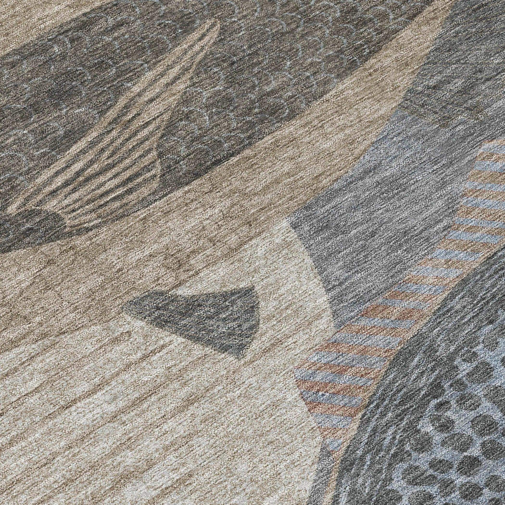 8' Gray And Beige Round Tropical Fish Washable Indoor Outdoor Area Rug Homeroots Outdoor