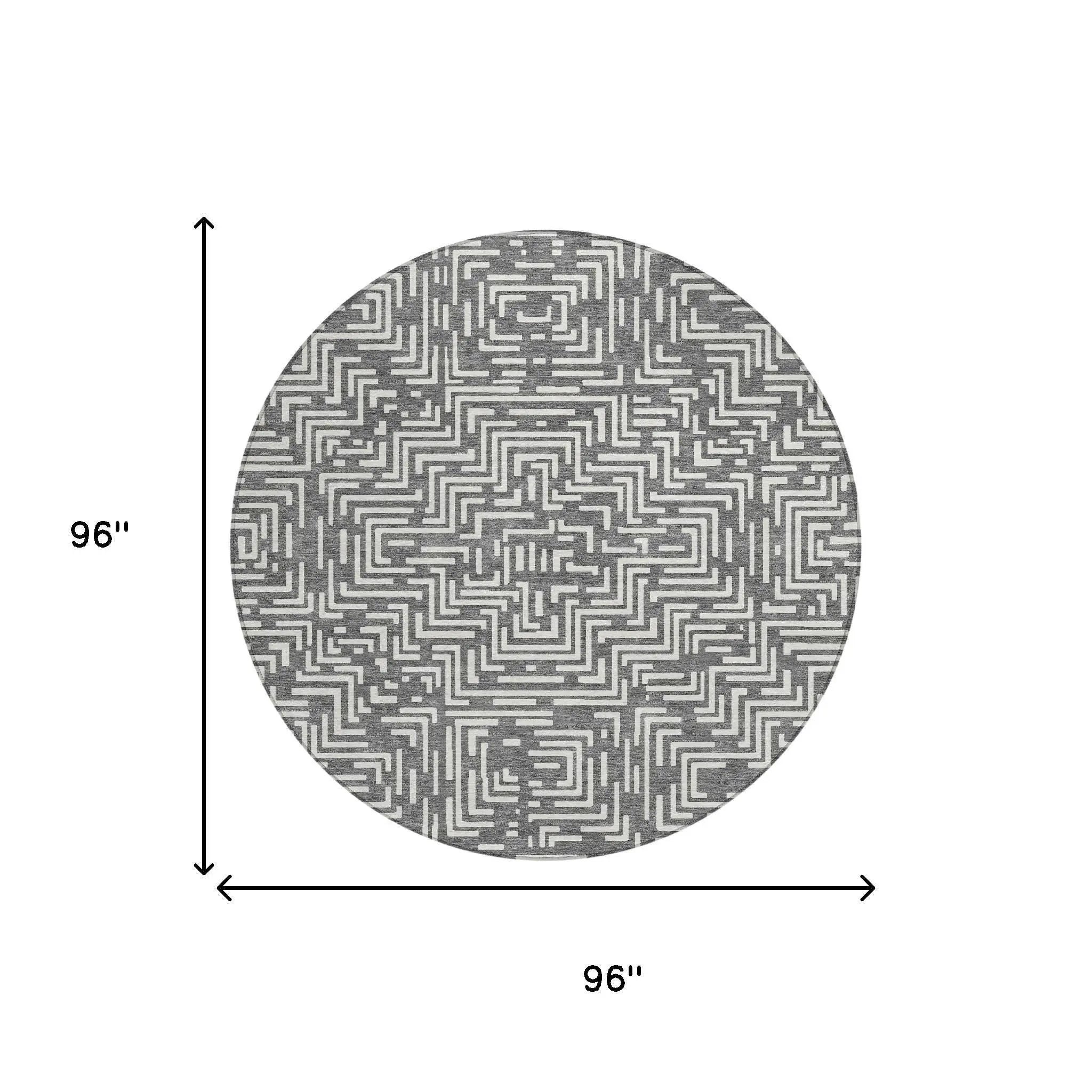 8' Gray And Brown Round Geometric Washable Indoor Outdoor Area Rug Homeroots Outdoor
