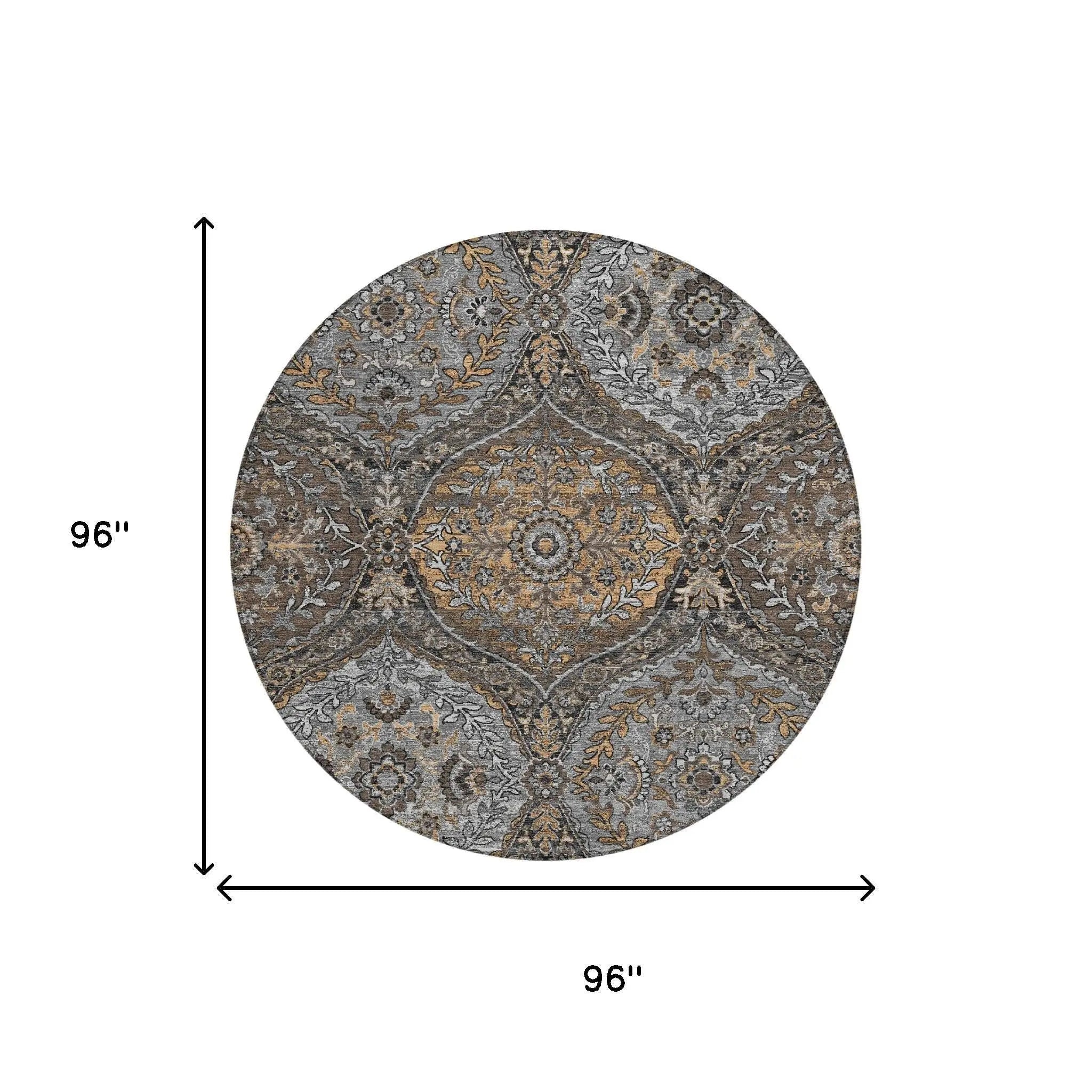 8' Gray And Brown Round Ogee Washable Indoor Outdoor Area Rug Homeroots Outdoor