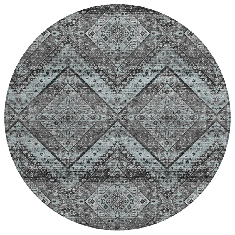 8' Gray And Brown Round Tribal Washable Indoor Outdoor Area Rug Homeroots Outdoor