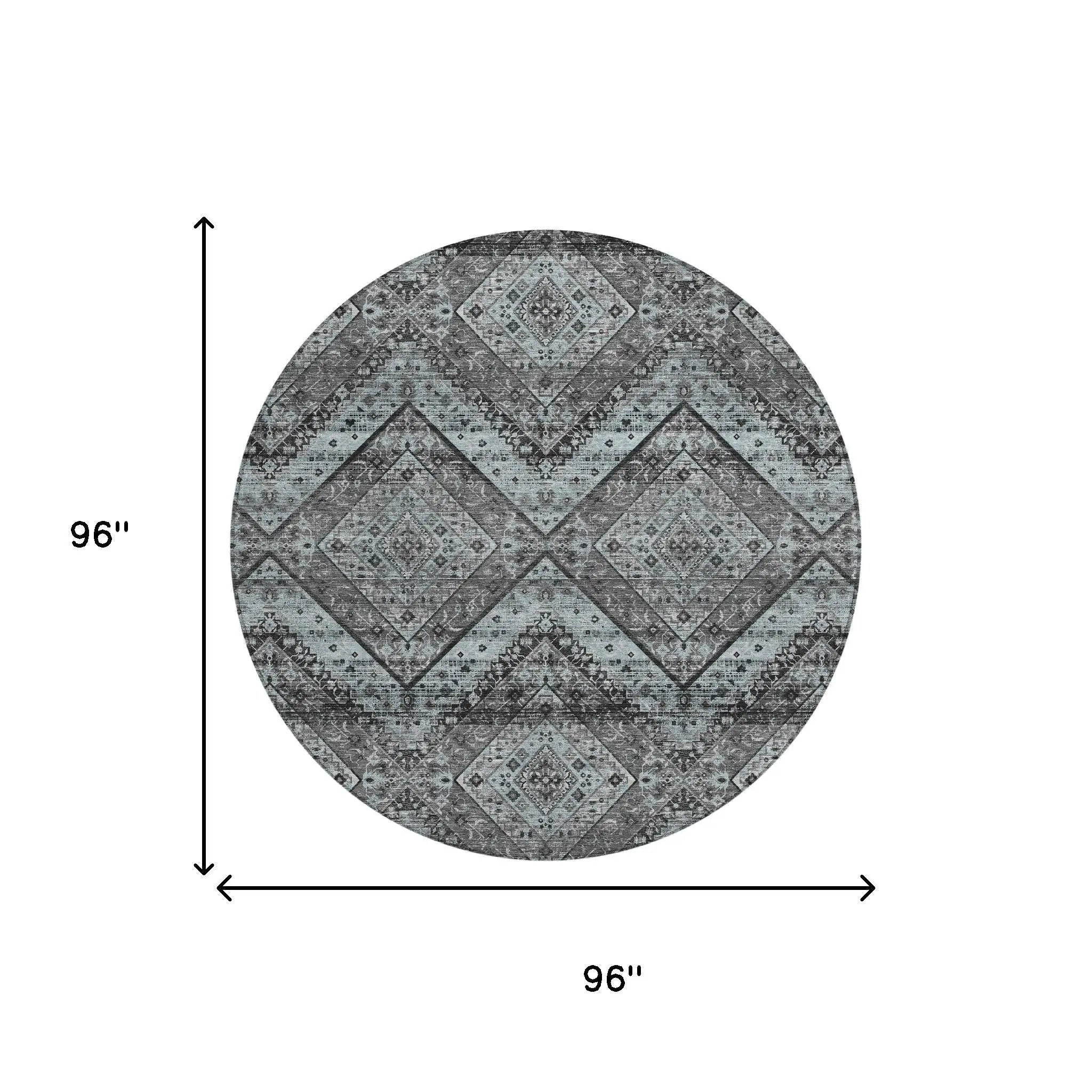 8' Gray And Brown Round Tribal Washable Indoor Outdoor Area Rug Homeroots Outdoor