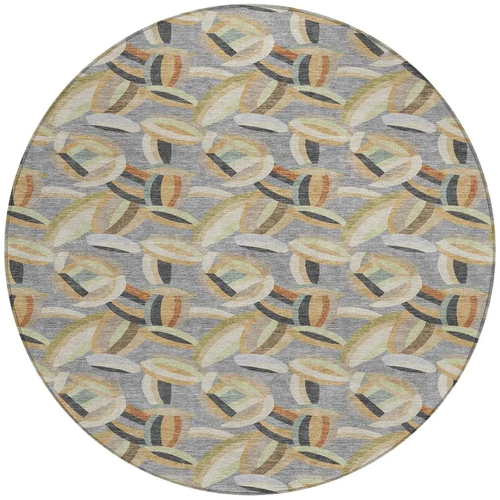 8' Gray And Charcoal Round Abstract Washable Indoor Outdoor Area Rug Homeroots Outdoor