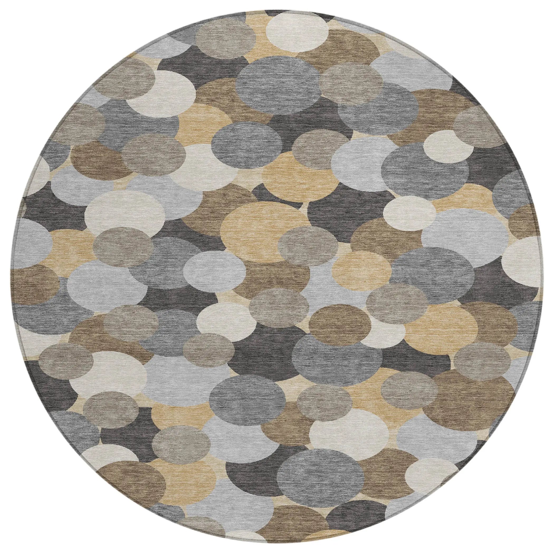 8' Gray And Chocolate Round Geometric Washable Indoor Outdoor Area Rug Homeroots Outdoor