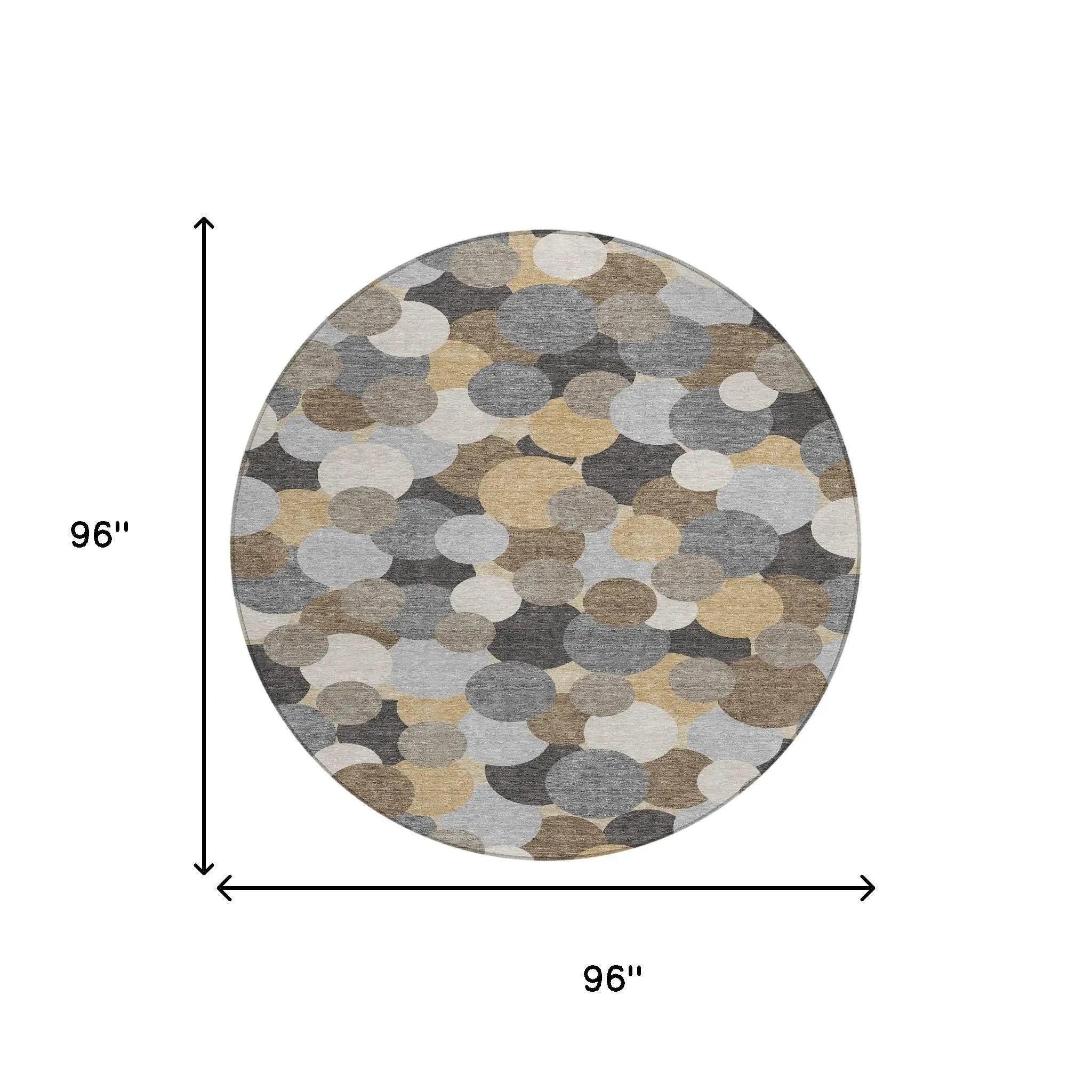 8' Gray And Chocolate Round Geometric Washable Indoor Outdoor Area Rug Homeroots Outdoor