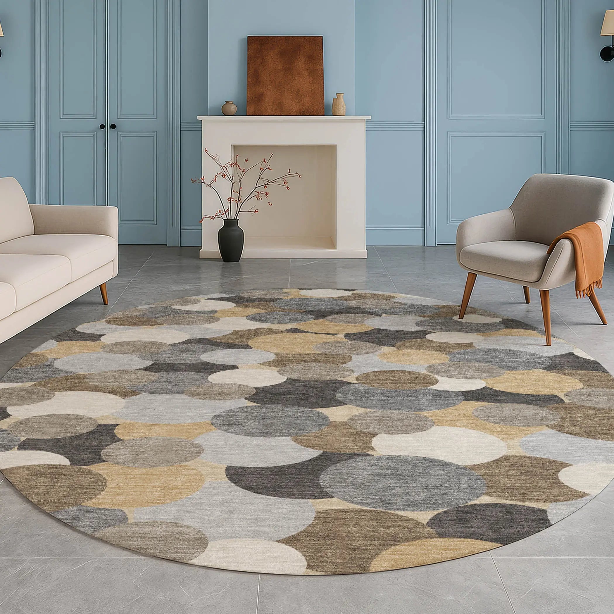 8' Gray And Chocolate Round Geometric Washable Indoor Outdoor Area Rug Homeroots Outdoor
