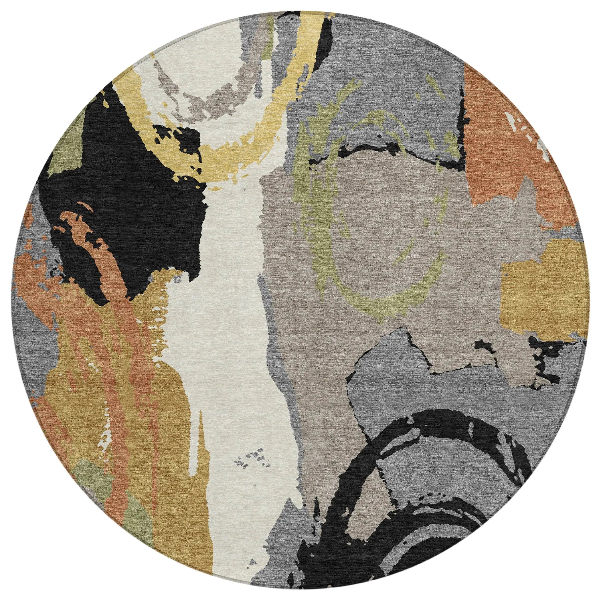 8' Gray And Copper Round Abstract Washable Indoor Outdoor Area Rug Homeroots Outdoor
