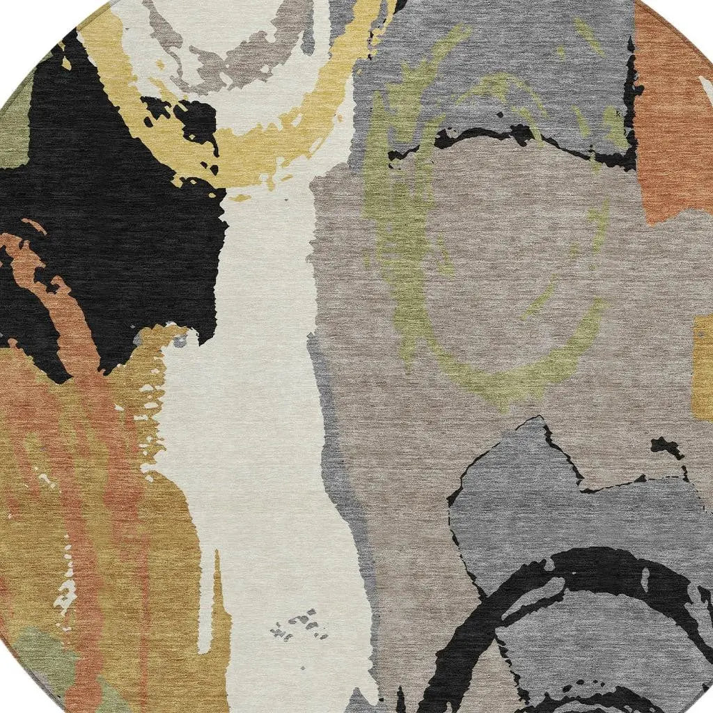 8' Gray And Copper Round Abstract Washable Indoor Outdoor Area Rug Homeroots Outdoor